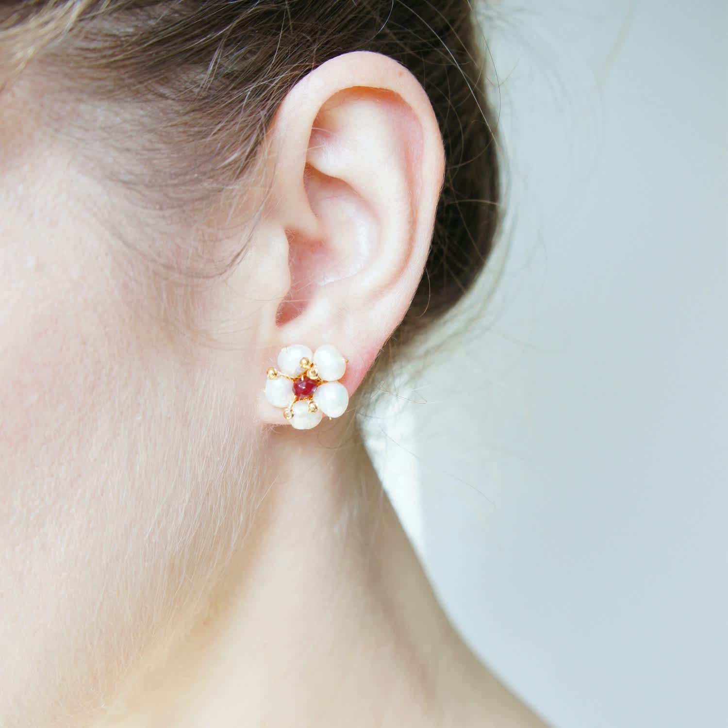 Rosemallows Freshwater Pearl Flower Stud Earrings, I'MMANY LONDON