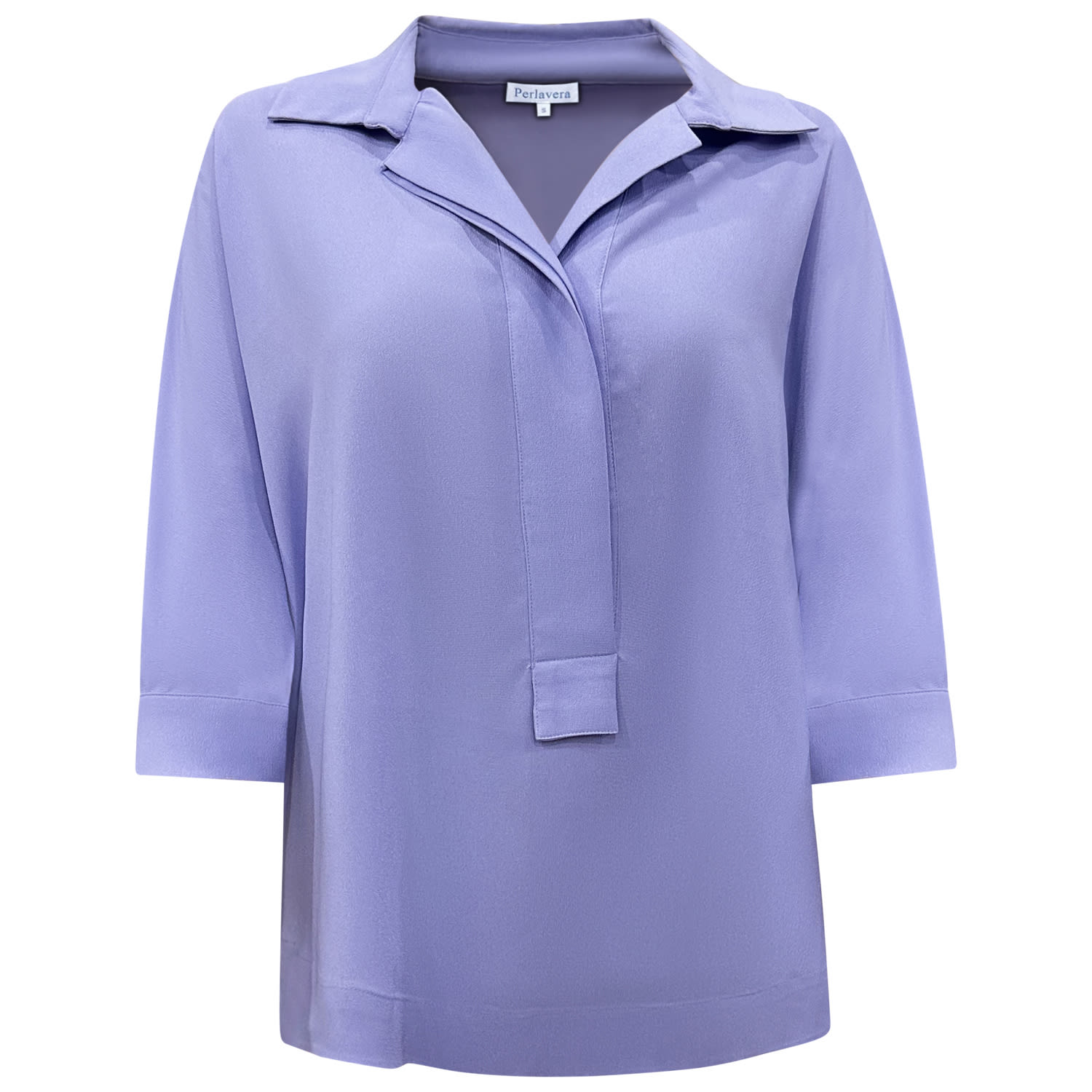 Perlavera Women's Pink / Purple Pino Lilac Hidden Placket Three Quarter Sleeve Shirt
