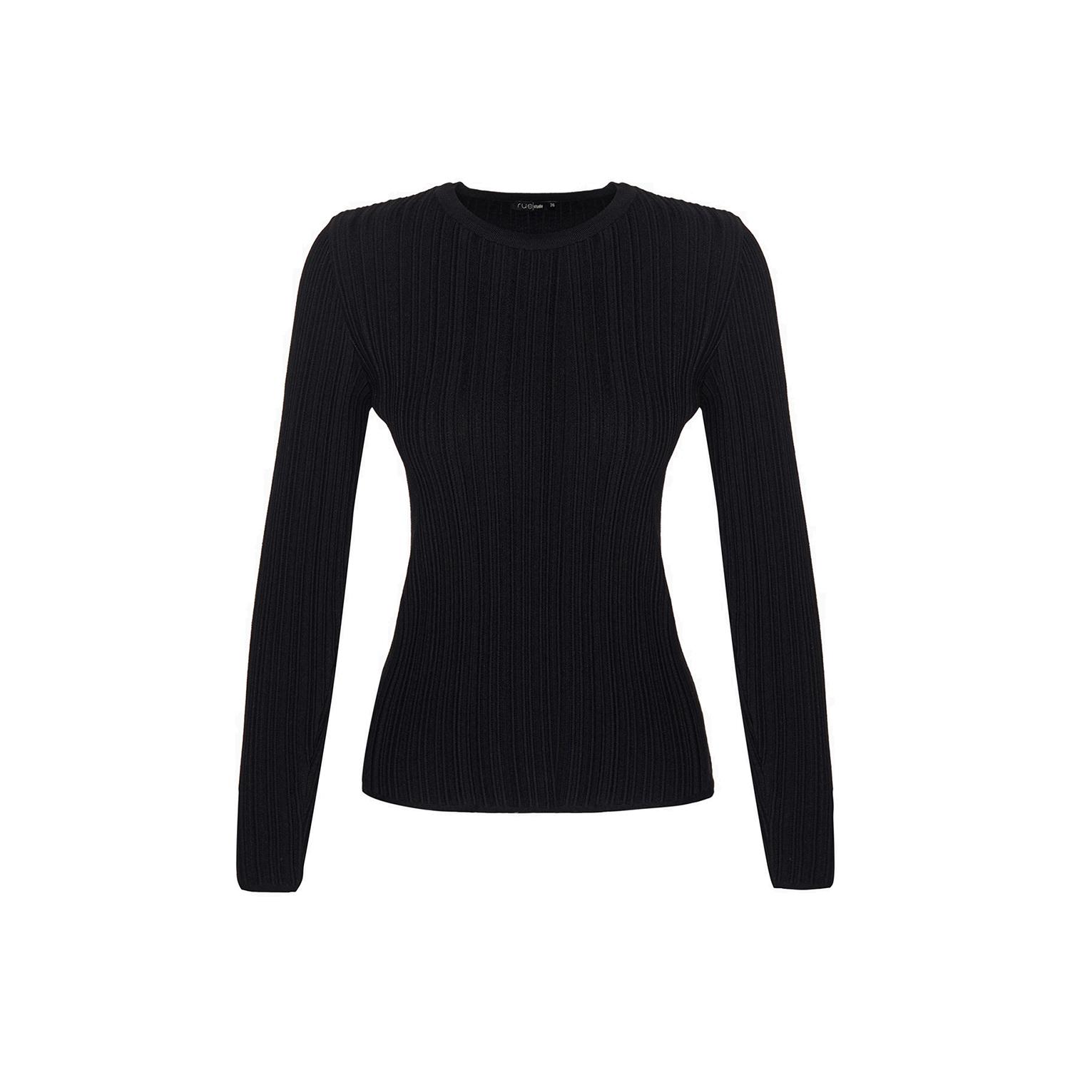 Women’s Basic Ribbed Black Knit Blouse Extra Small Rue Les Createurs