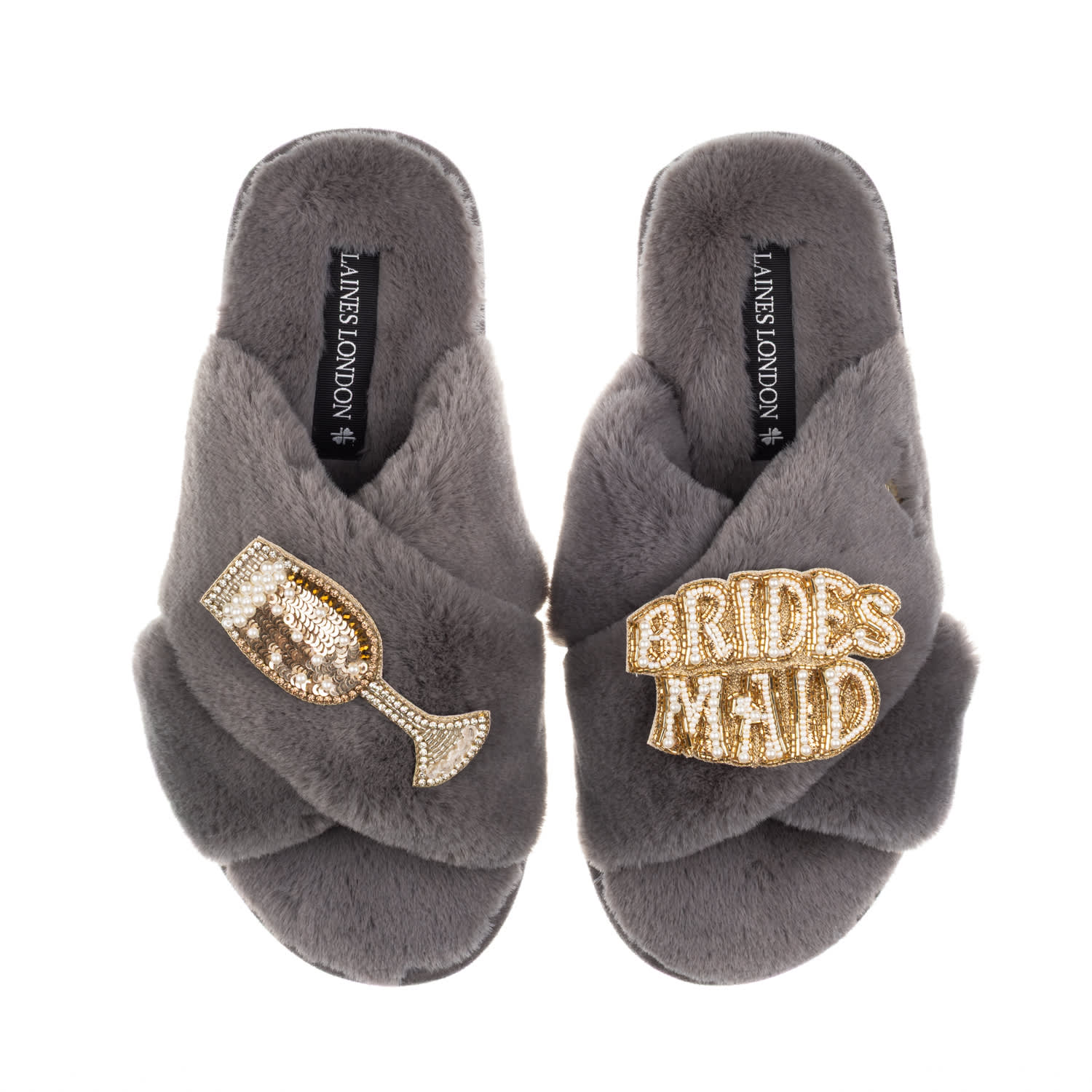 Laines London Women's Classic Laines Slippers With Bridesmaid Brooches - Grey In Gray