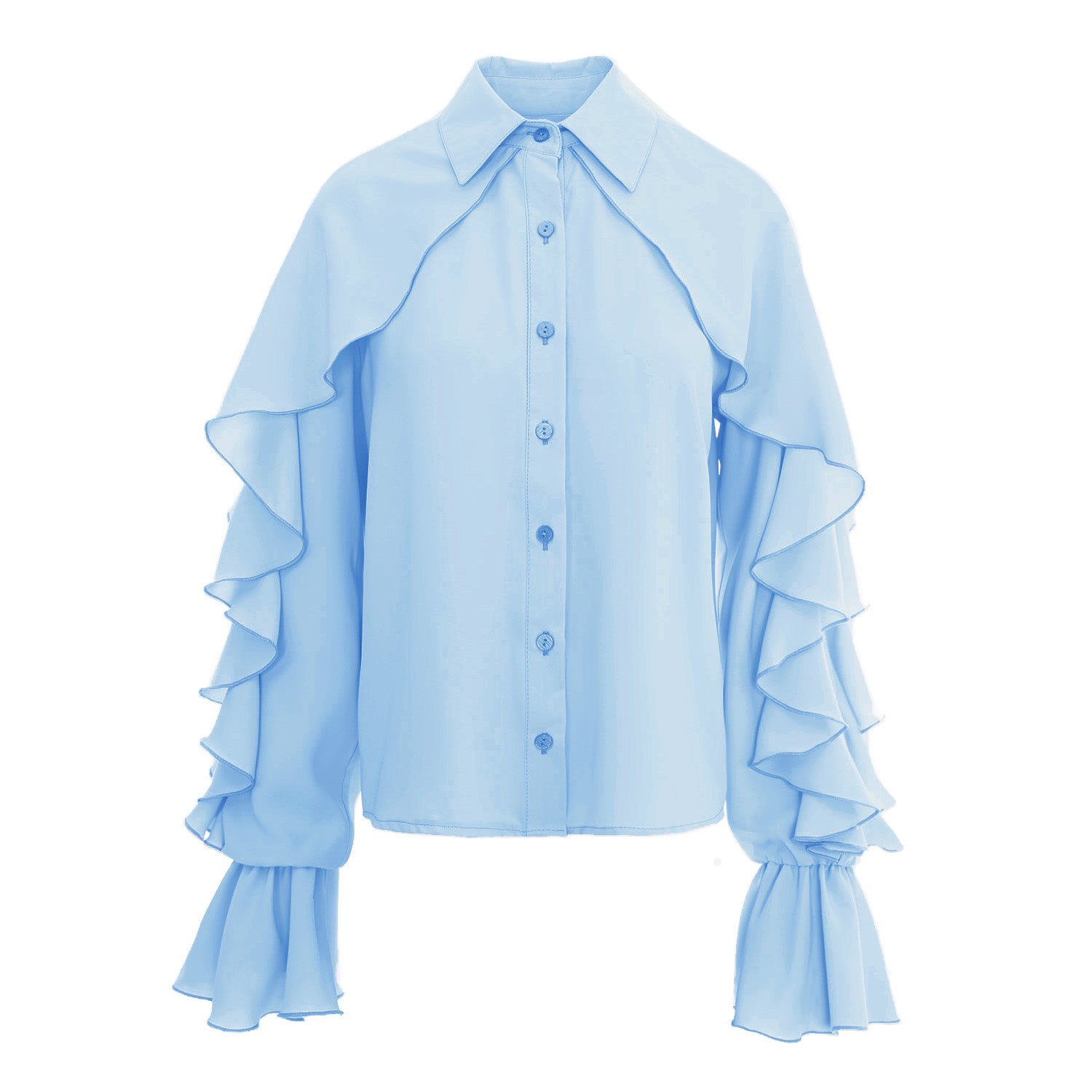 Bluzat Women's Baby Blue Ruffled Shirt