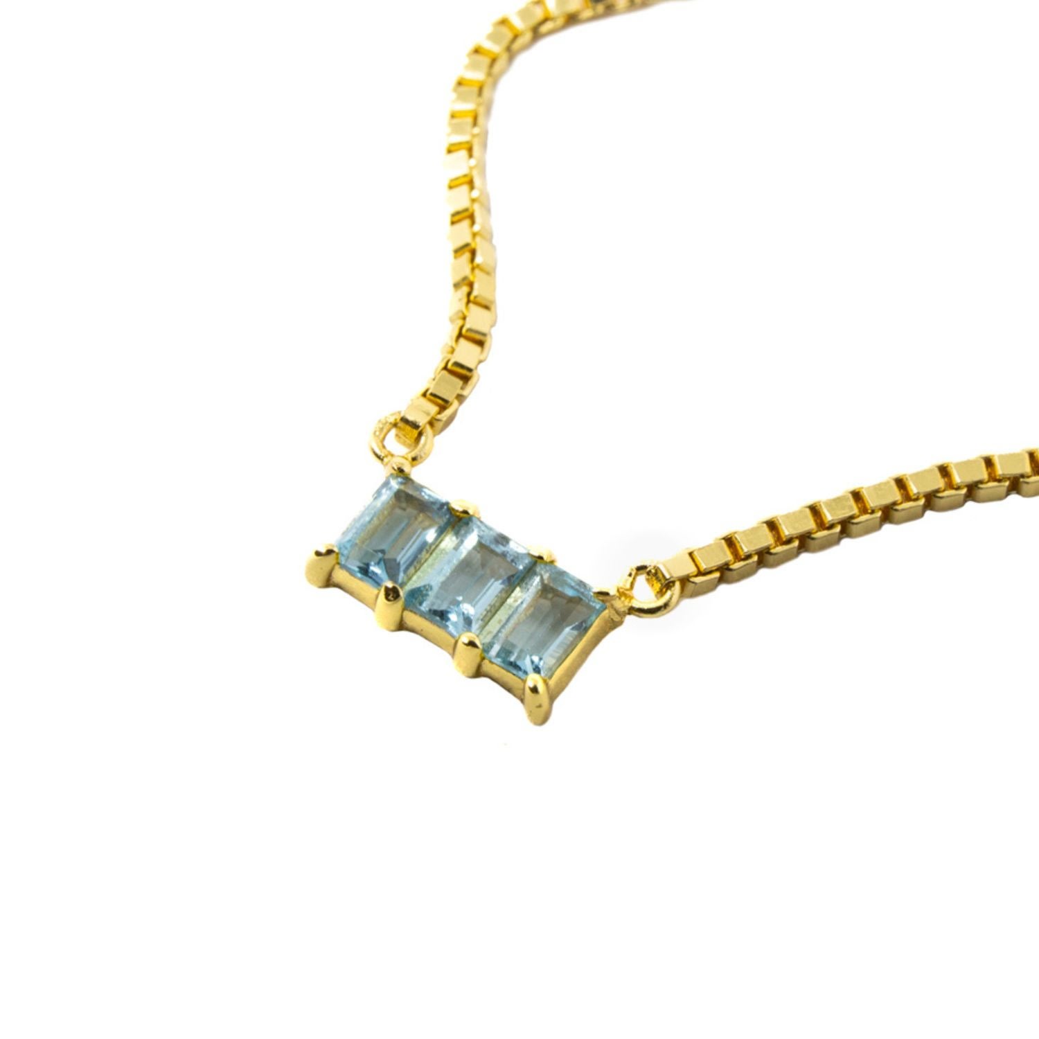 Nasi Silver Women's Kadima Baguette Necklace- Blue Topaz- Gold In Gold