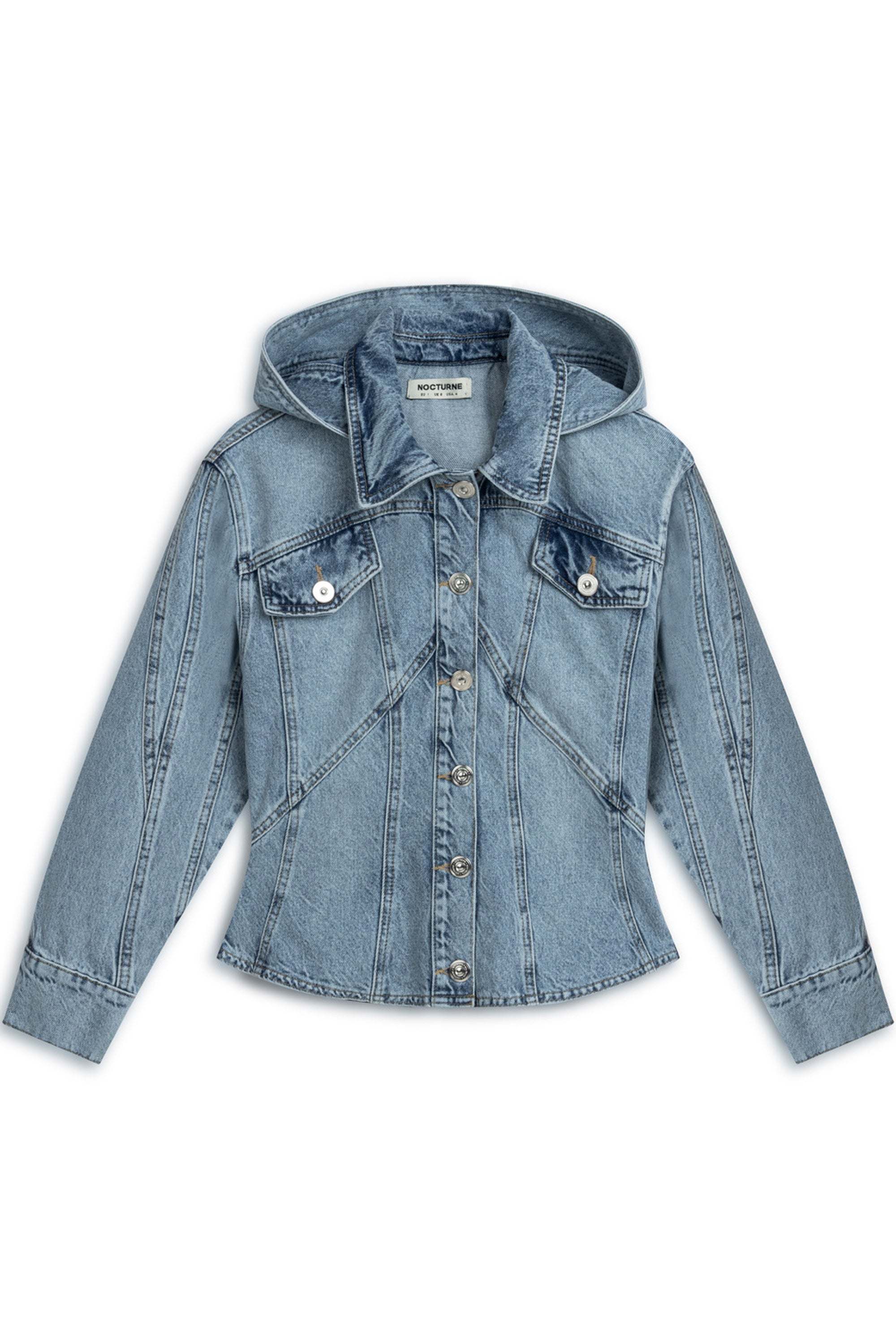 Nocturne Women's Blue Hooded Denim Jacket - Indigo In Blue