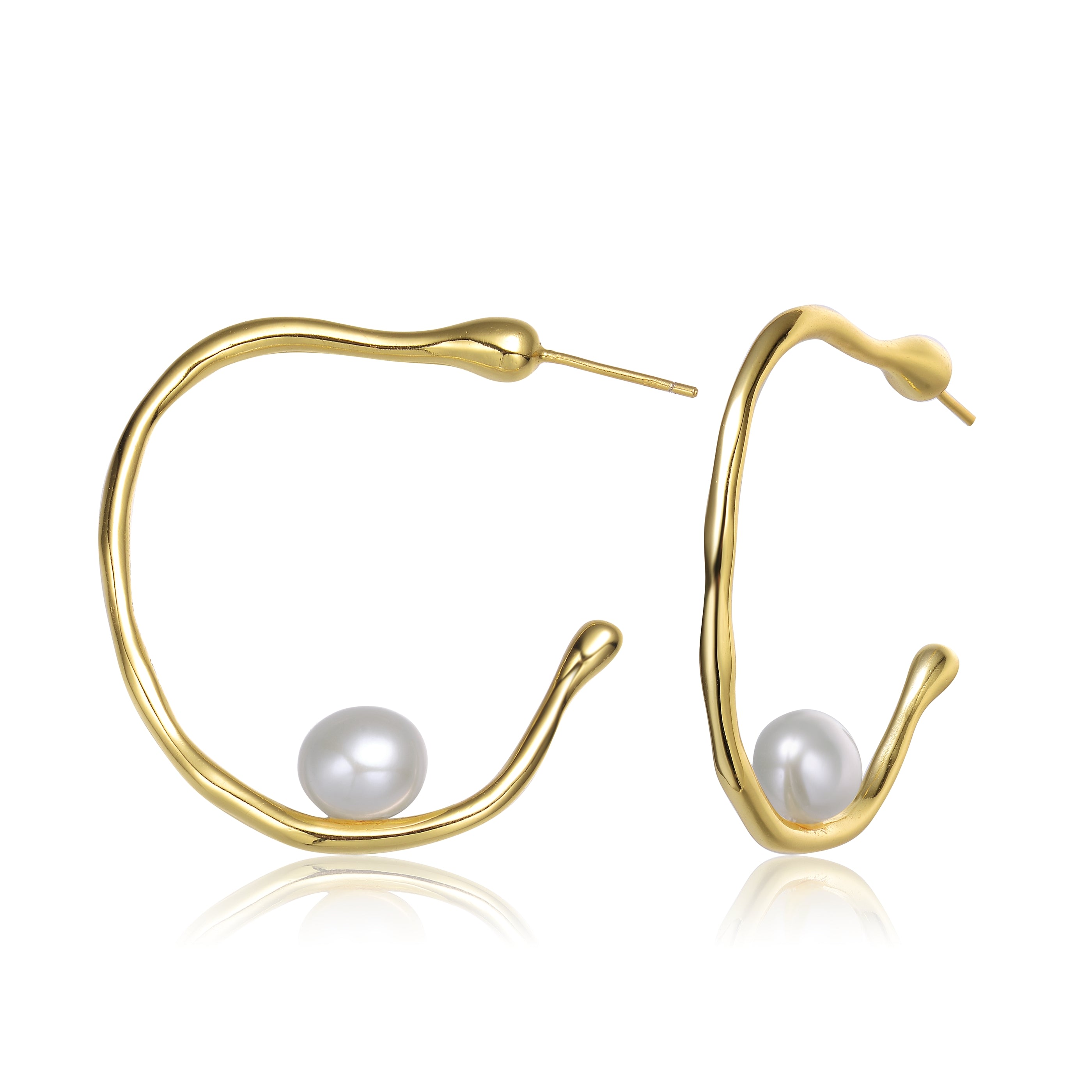 Women’s Gold / White Delphine Boho Hoop Golden Pearl Earrings Genevive Jewelry