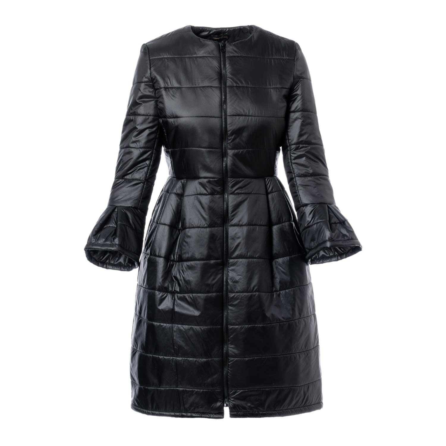 Concept A Trois Women's Black Mid-length Padded Jacket With Flared Sleeves In Black