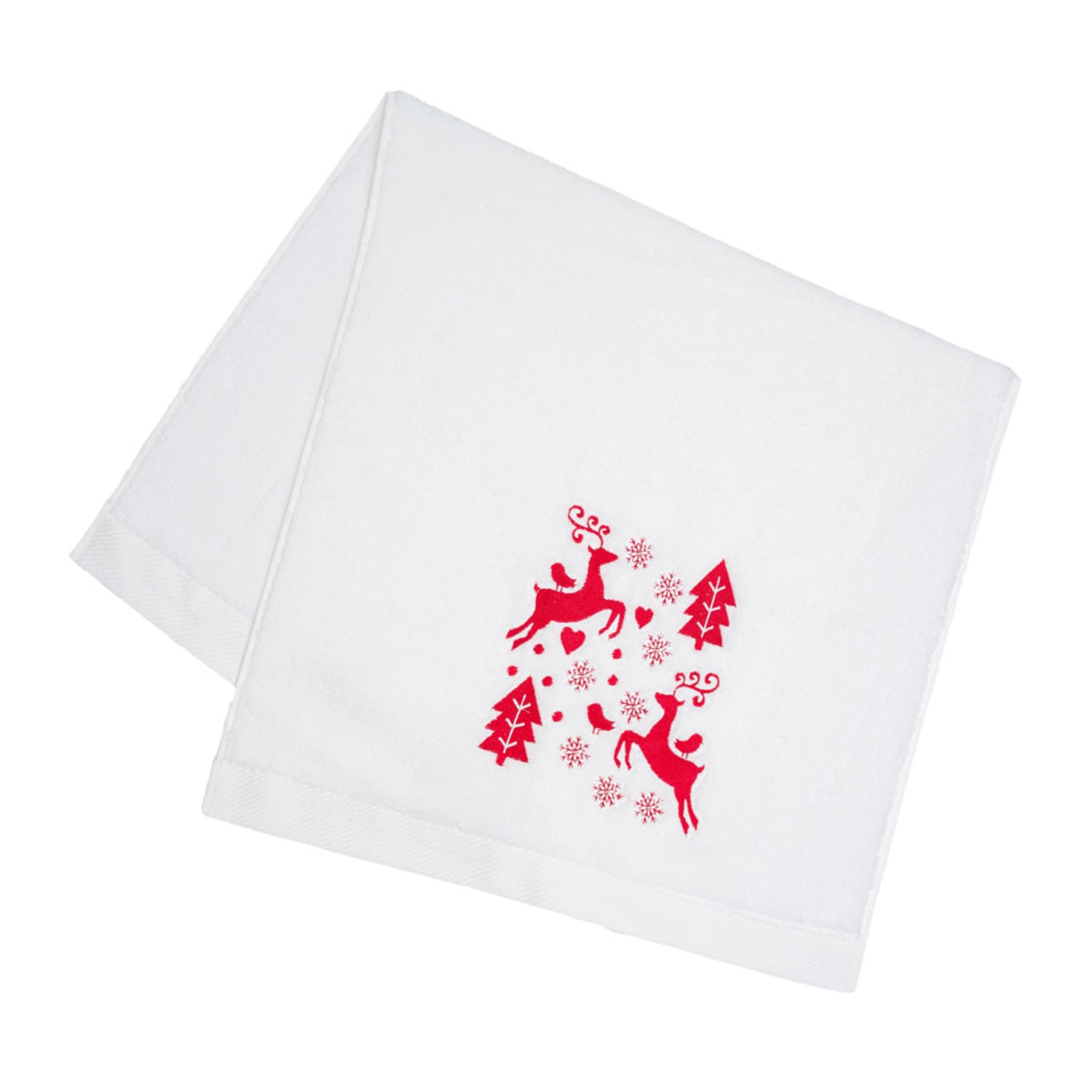 Km Home Collection White Christmas Deer Embroidery Cotton Face Towel In White