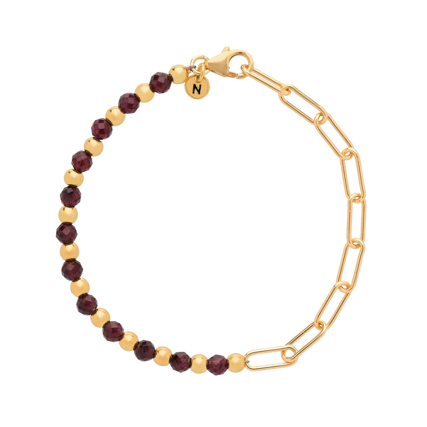 Nellou Jewellery Women's Red / Gold Garnet Gem Shine Bracelet Gold Plated Sterling Silver