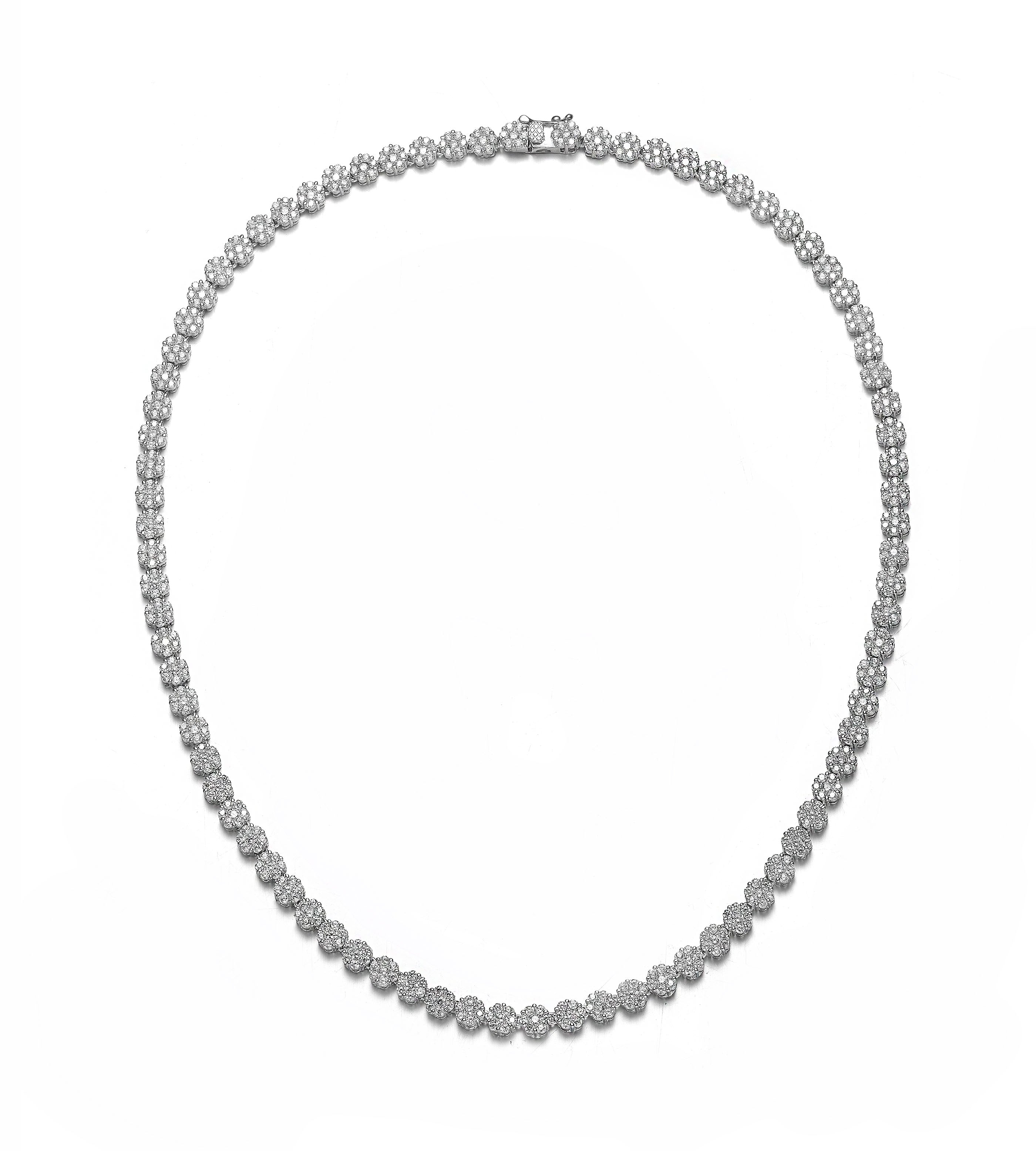 Women’s White / Silver Louise Flower Tennis Necklace Genevive Jewelry