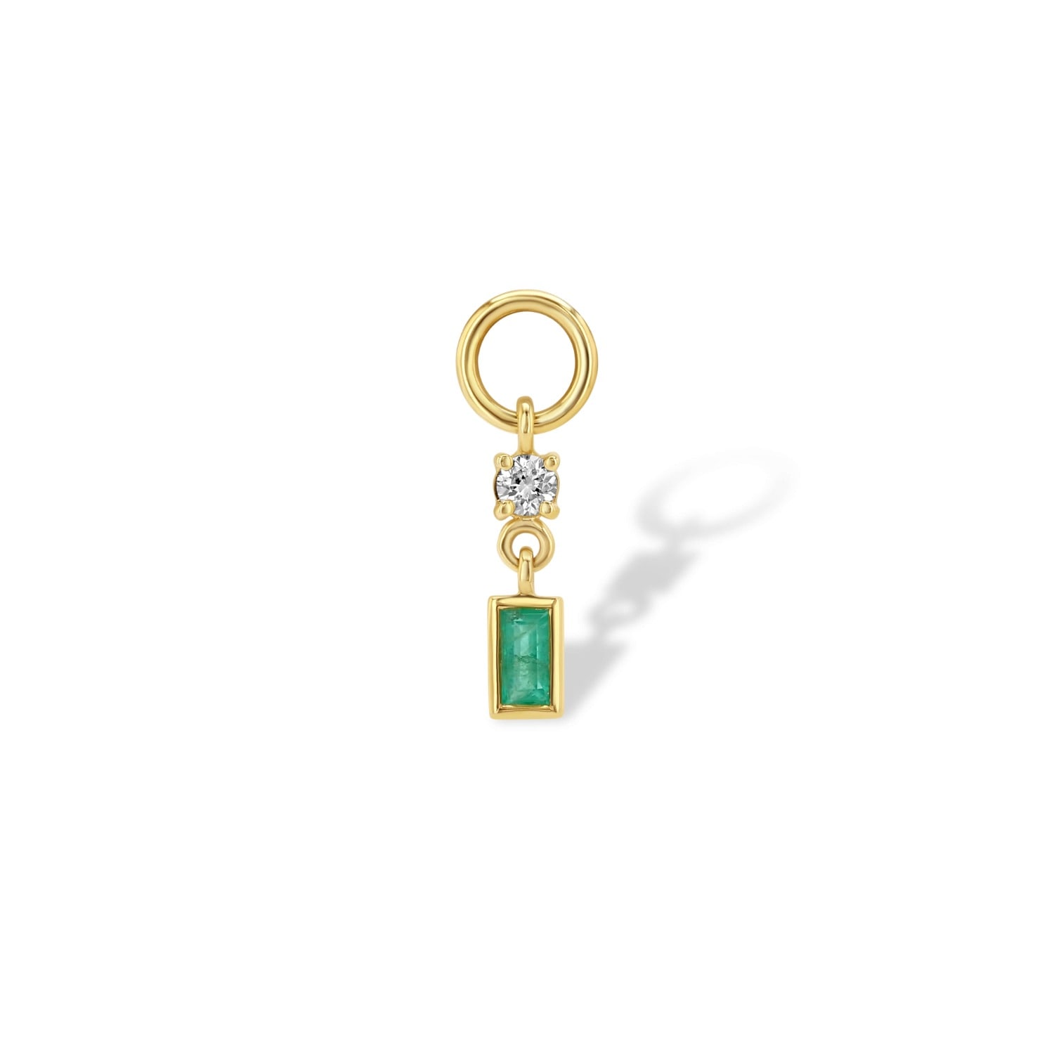 Jewelbird Women's Gold / Green Diamond And Emerald Baguette Earring Charm In Multi