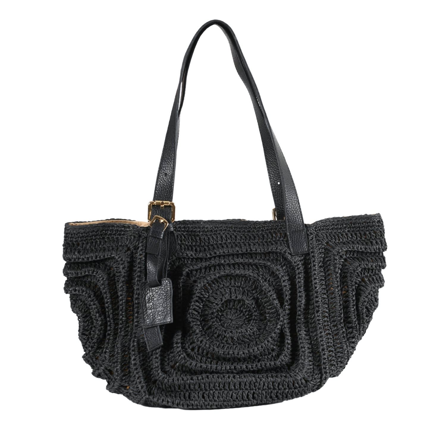 Forever & Always Shoes Women's Giorgia - Black Woven Shoulder Bag With Leather Straps