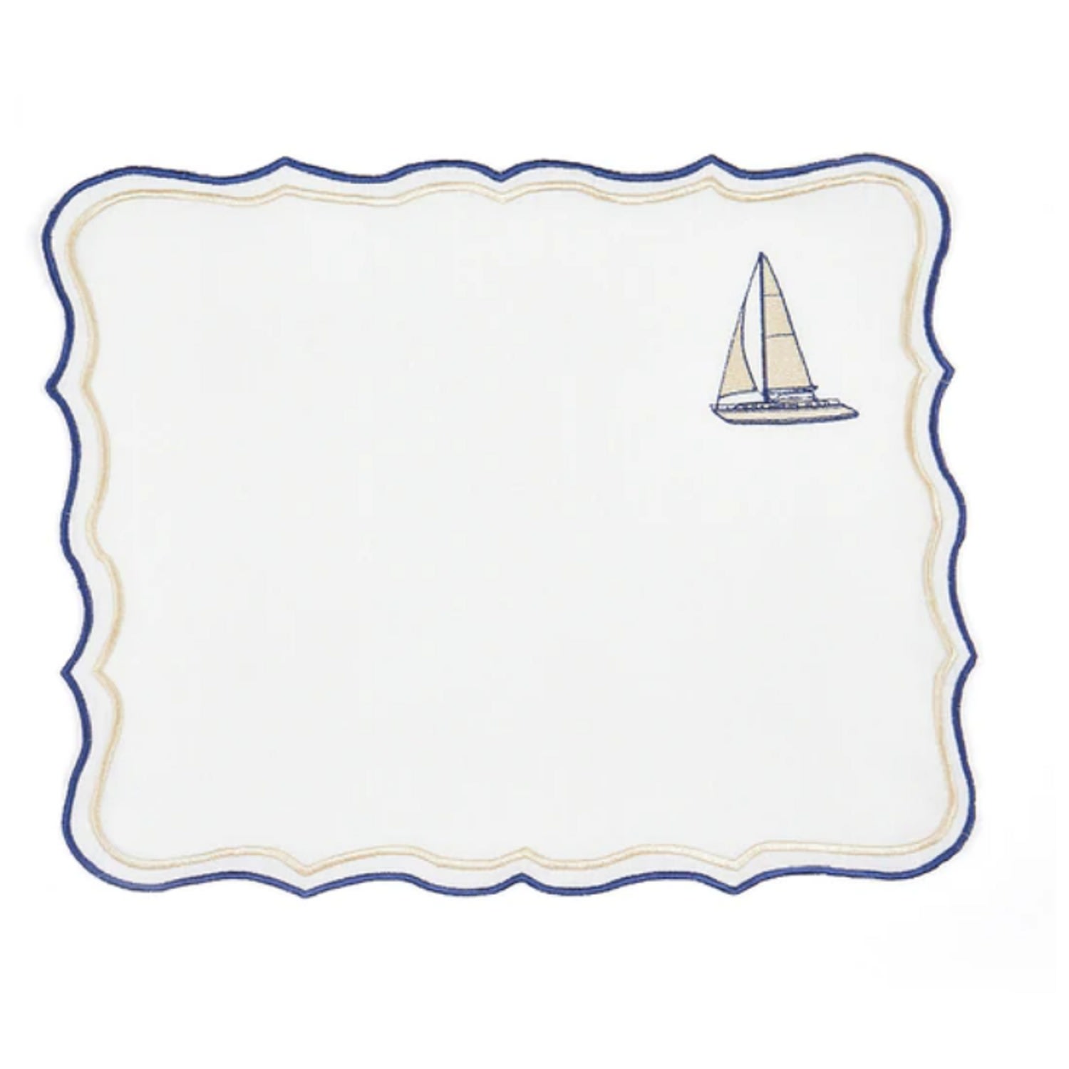 Km Home Collection Sailing Boat Embroidery Linen Placemats Set Of 2
