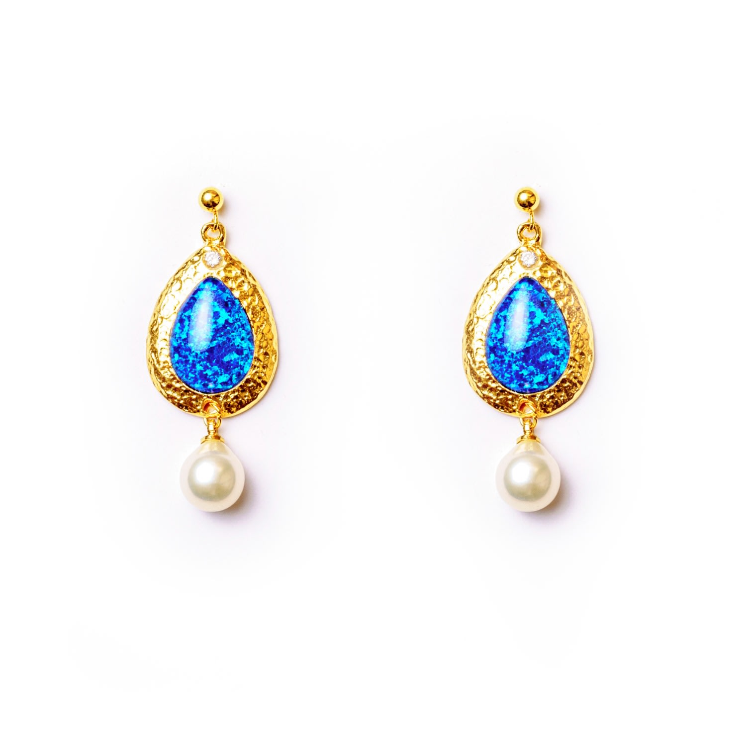 Women’s Gold / Blue Dune Statement Gold Opal And Freshwater Pearl Dangle Drop Earrings Eunoia Jewels