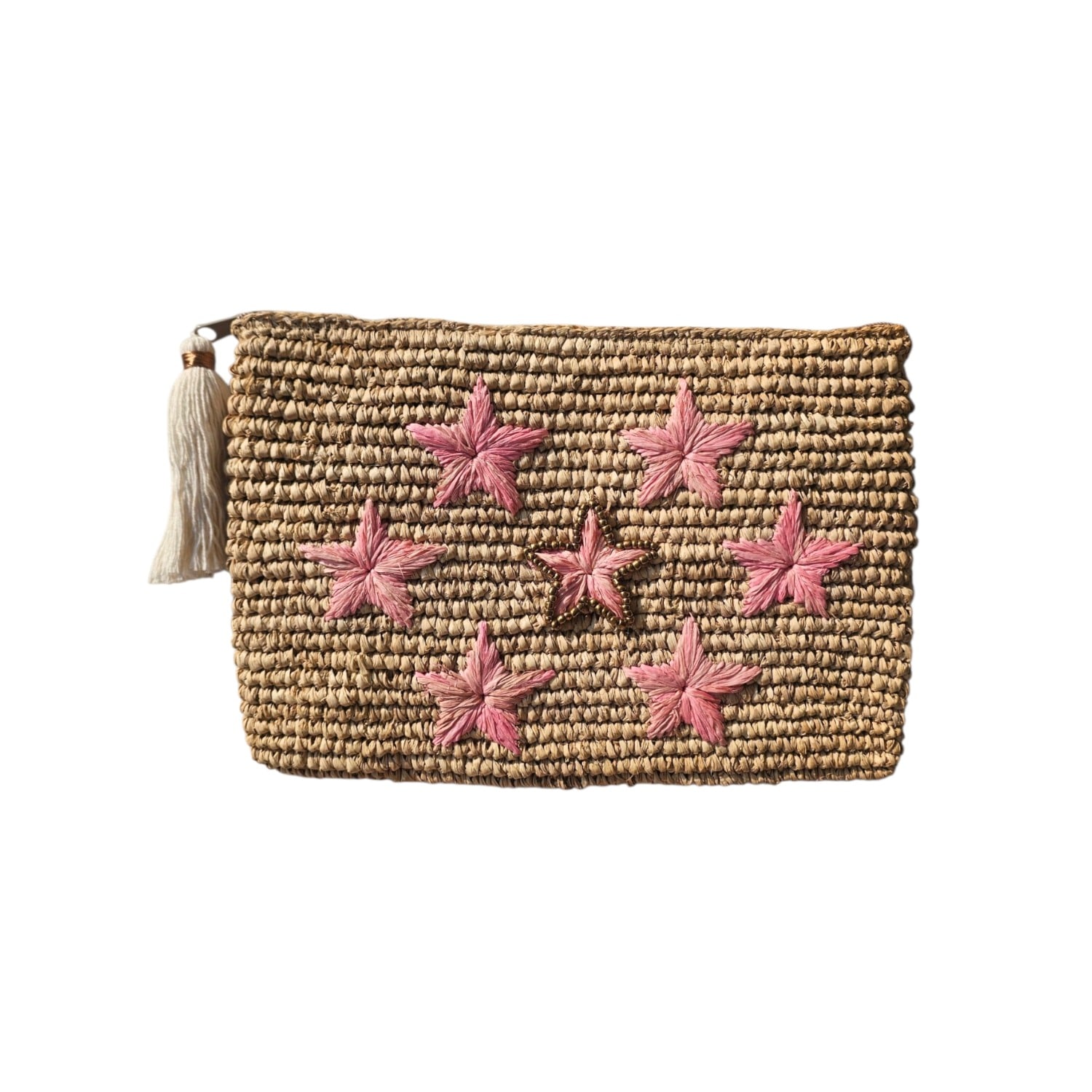 Ohsun Women's Neutrals / Pink Gold Starr Embroidered Raffia Clutch - Pink