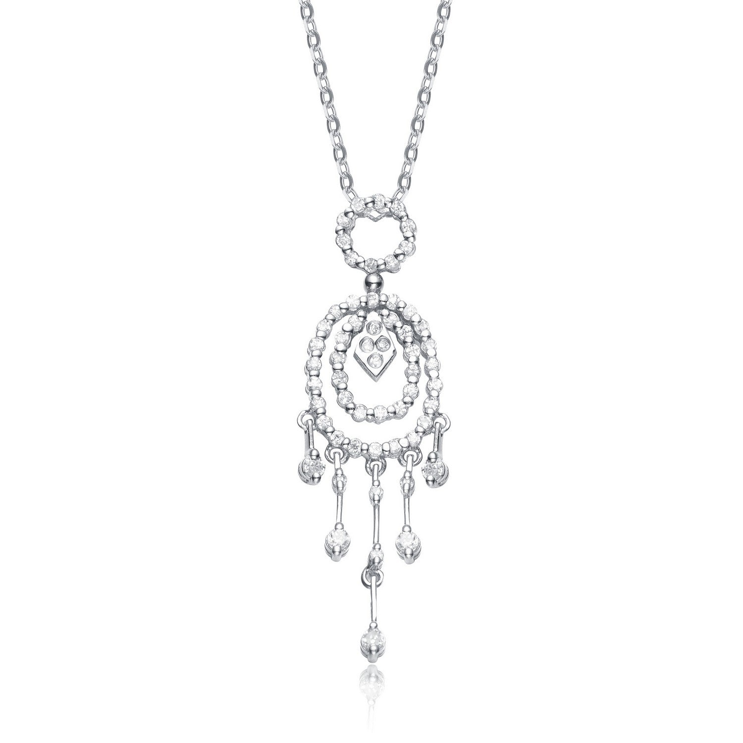 Women’s Sterling Silver Cubic Zirconia And White Cubic Zirconia Dangling Pendant Necklace Genevive Jewelry