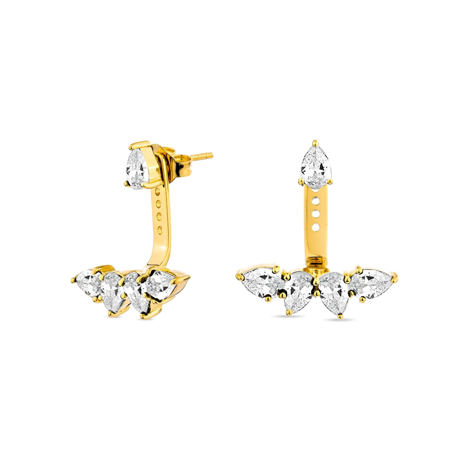 Sally Skoufis Women's White / Gold Pure Ear Jacket With Man Made Cz Diamond Stimulant In Sterling Silver & 18k Gol