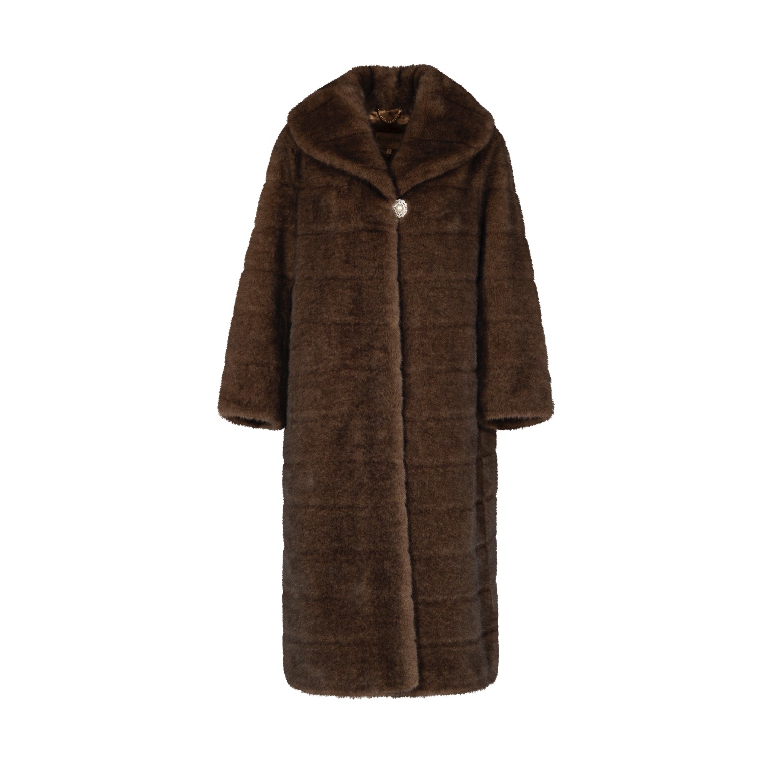 Santinni Women's Brown Hollywood Full-length Faux Fur Coat In Marrone In Brown