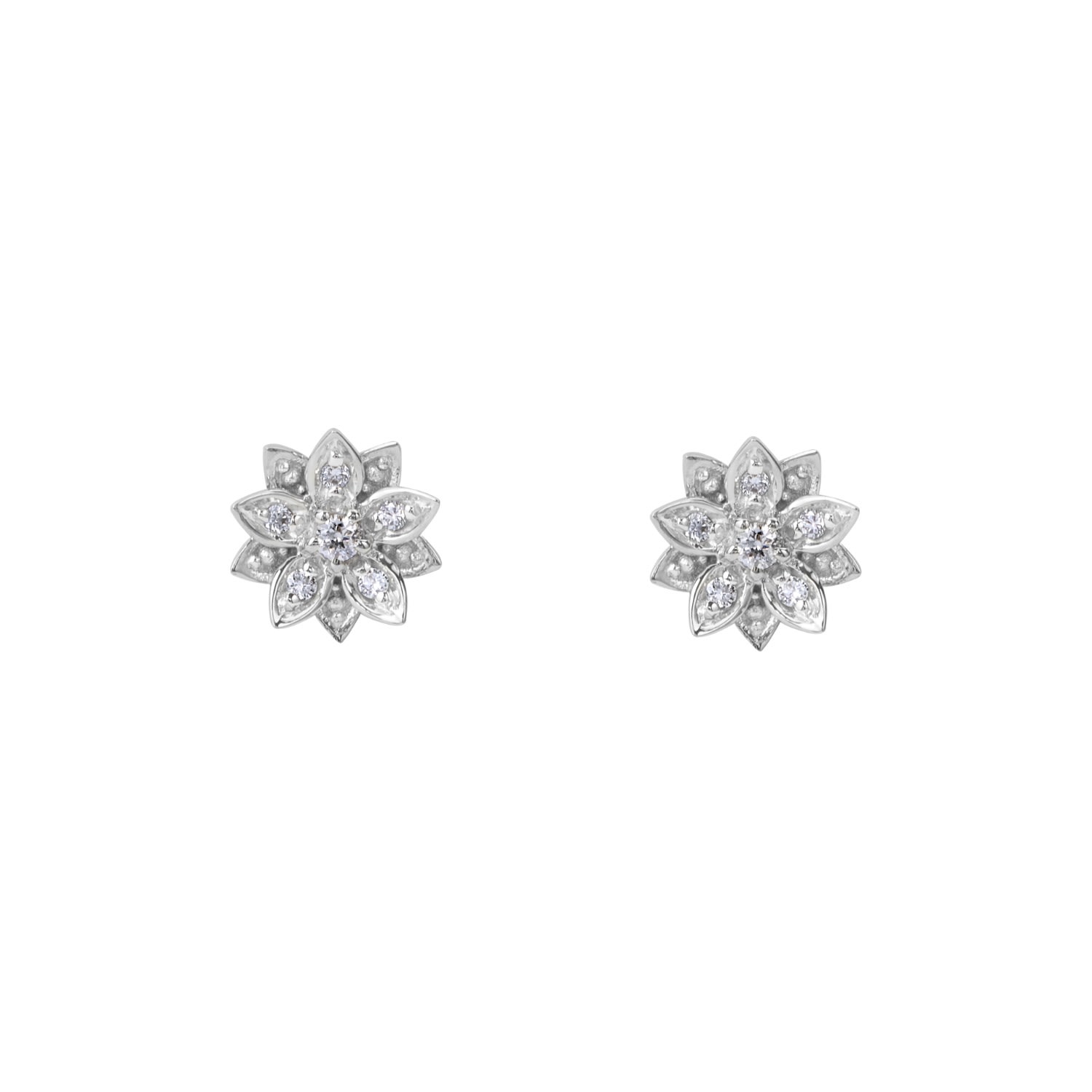 Bloomtine | Earth Angel Hq Women's Eternal Bloom™ Solid White Gold Diamond Flower Studs In White