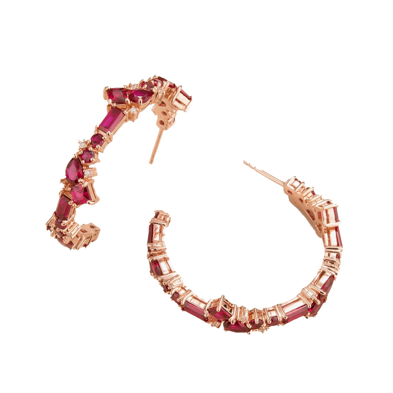 Women’s Red Ruby And Diamond Rose Gold Lanna Earrings Juvetti