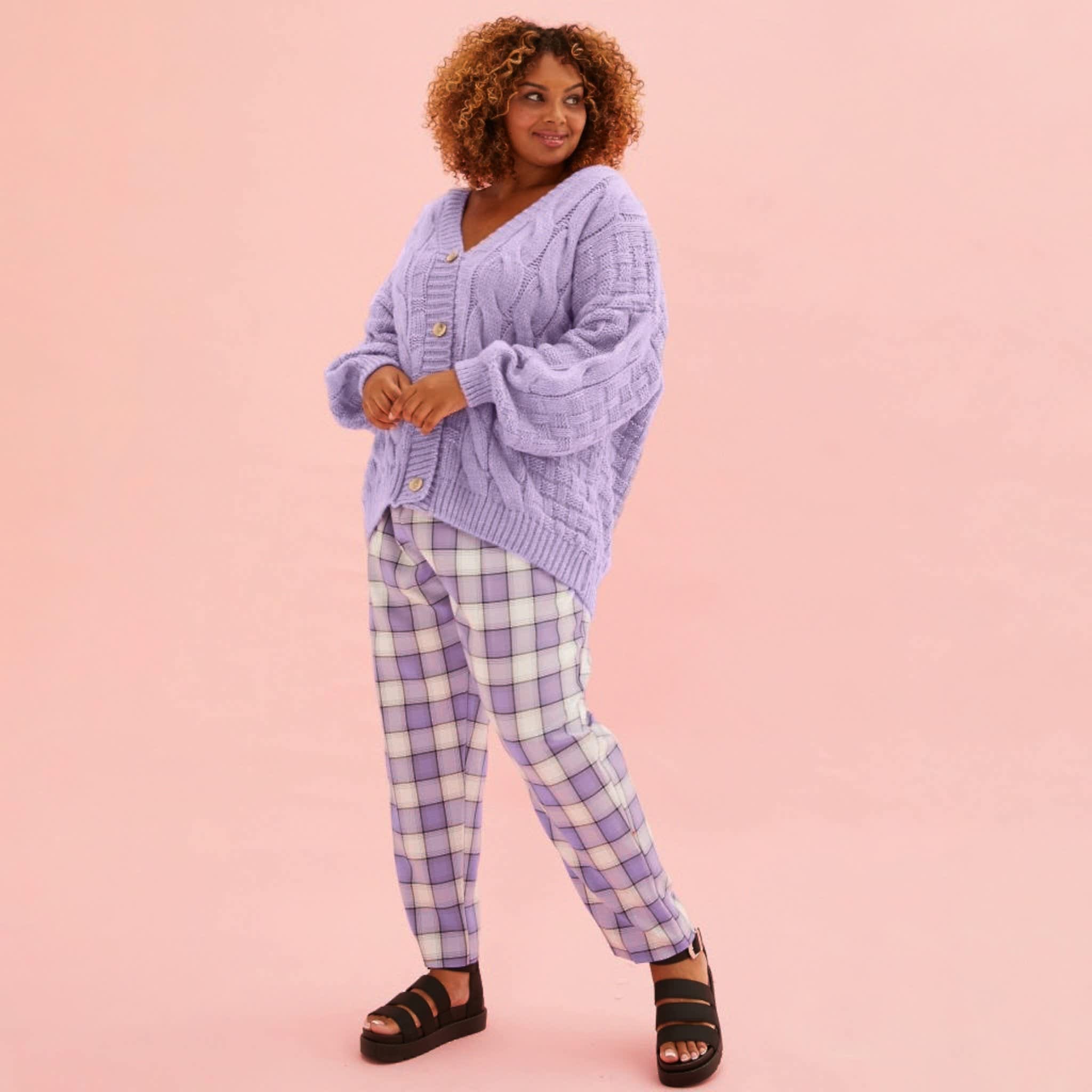 Gemma Basket Stitch Balloon Sleeve Cardigan - Lilac | Cara & The