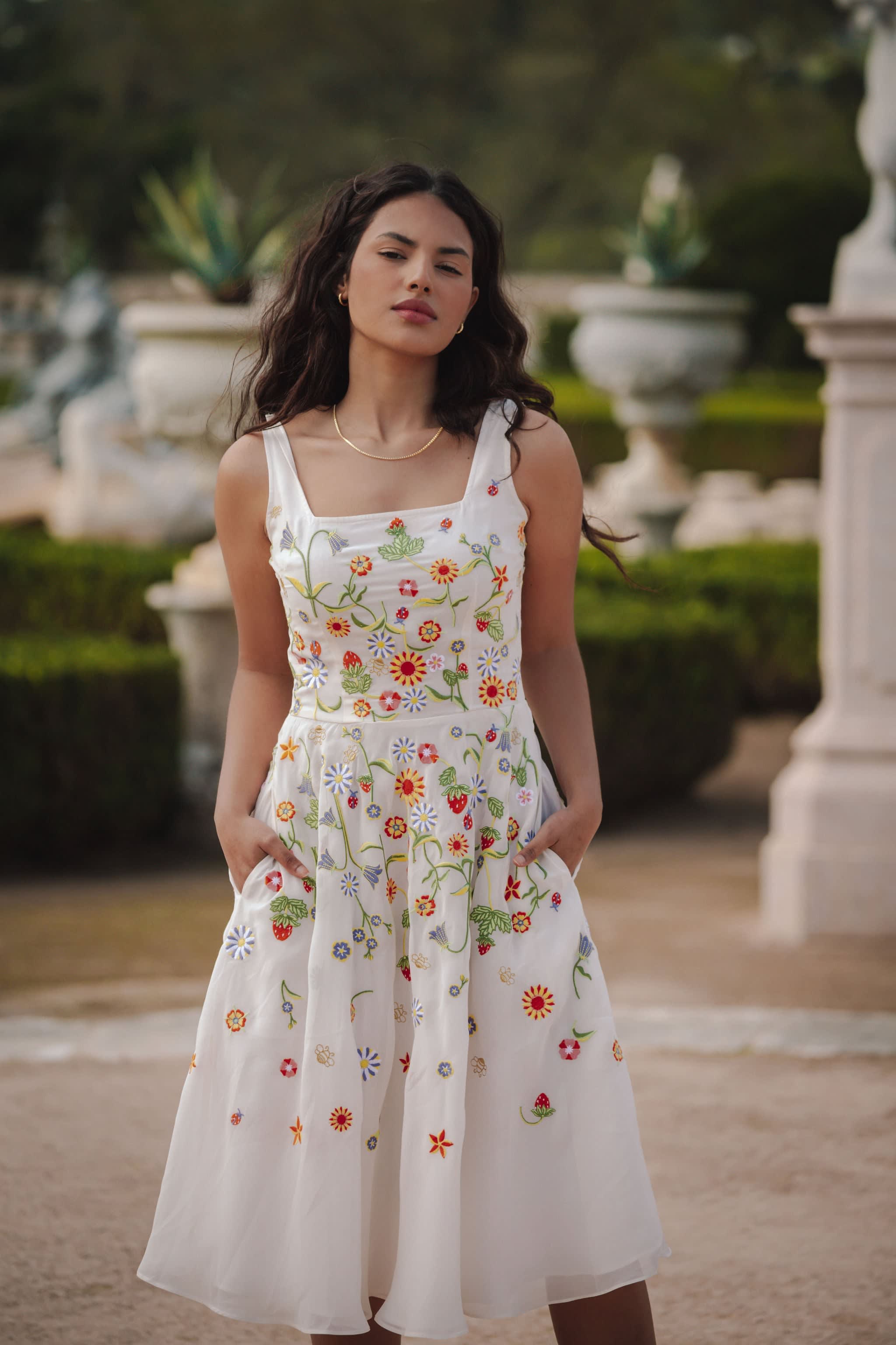 white embroidered dress