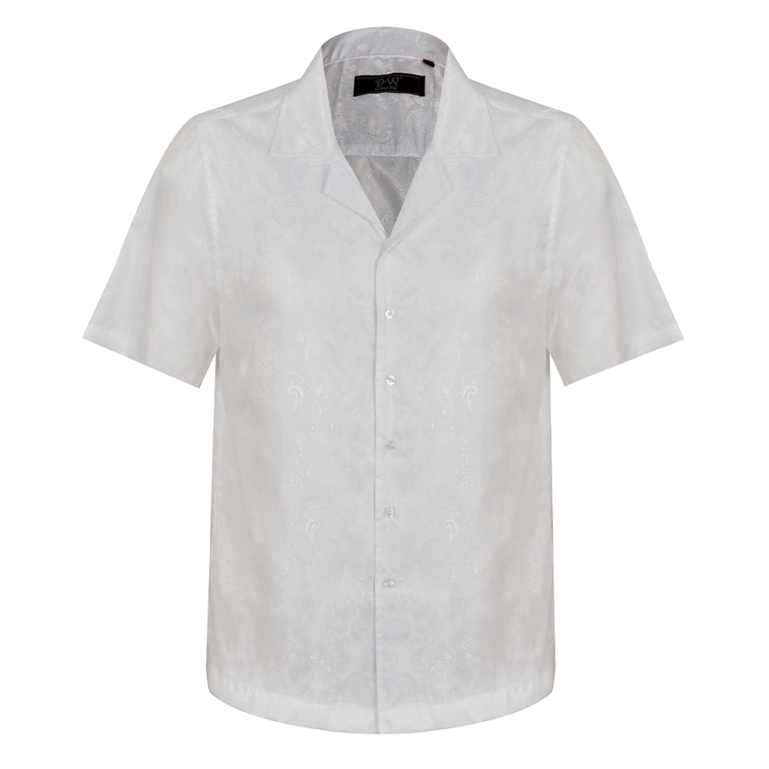 David Wej Men's Washington Cuban Collar Paisley Shirt - White In White