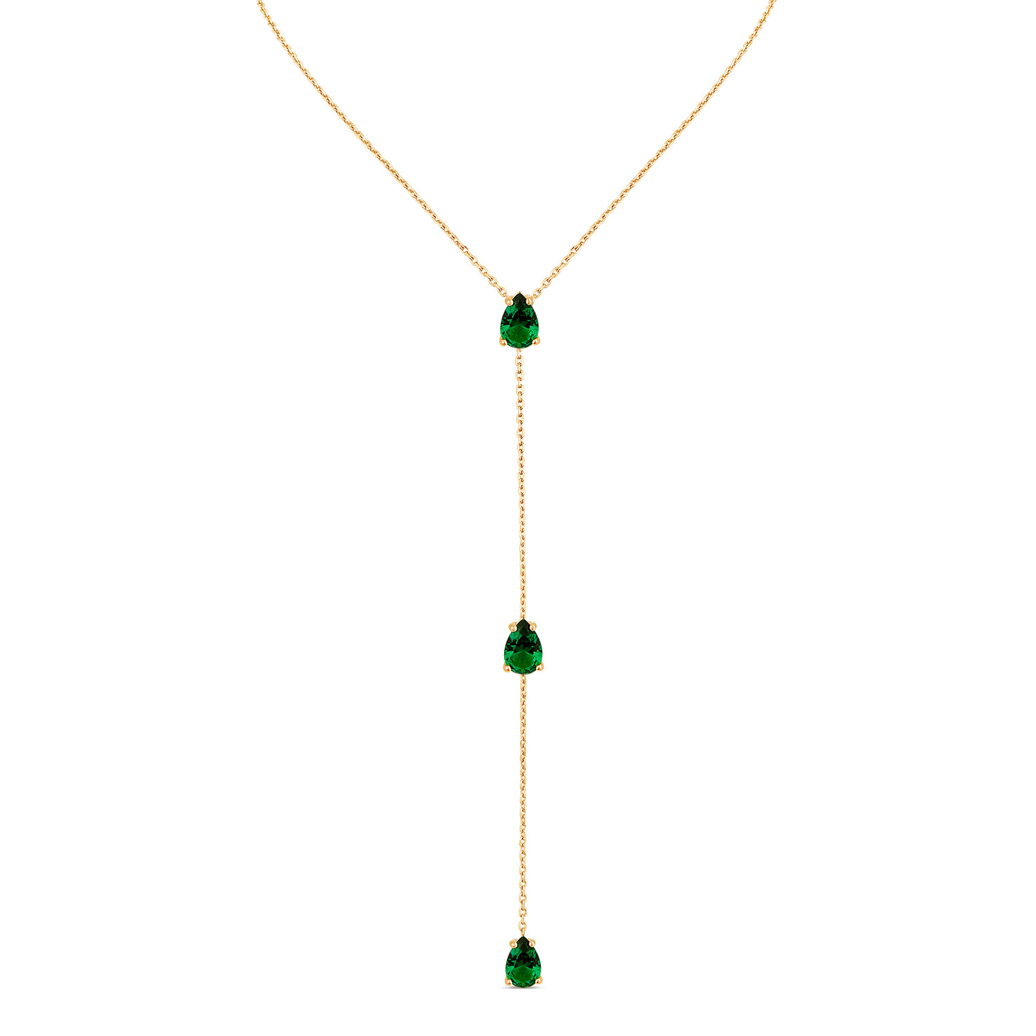 Sally Skoufis Women's Green / Gold Pure Droplet Lariat With Man Made Emeralds In 18k Gold Vermeil In Multi