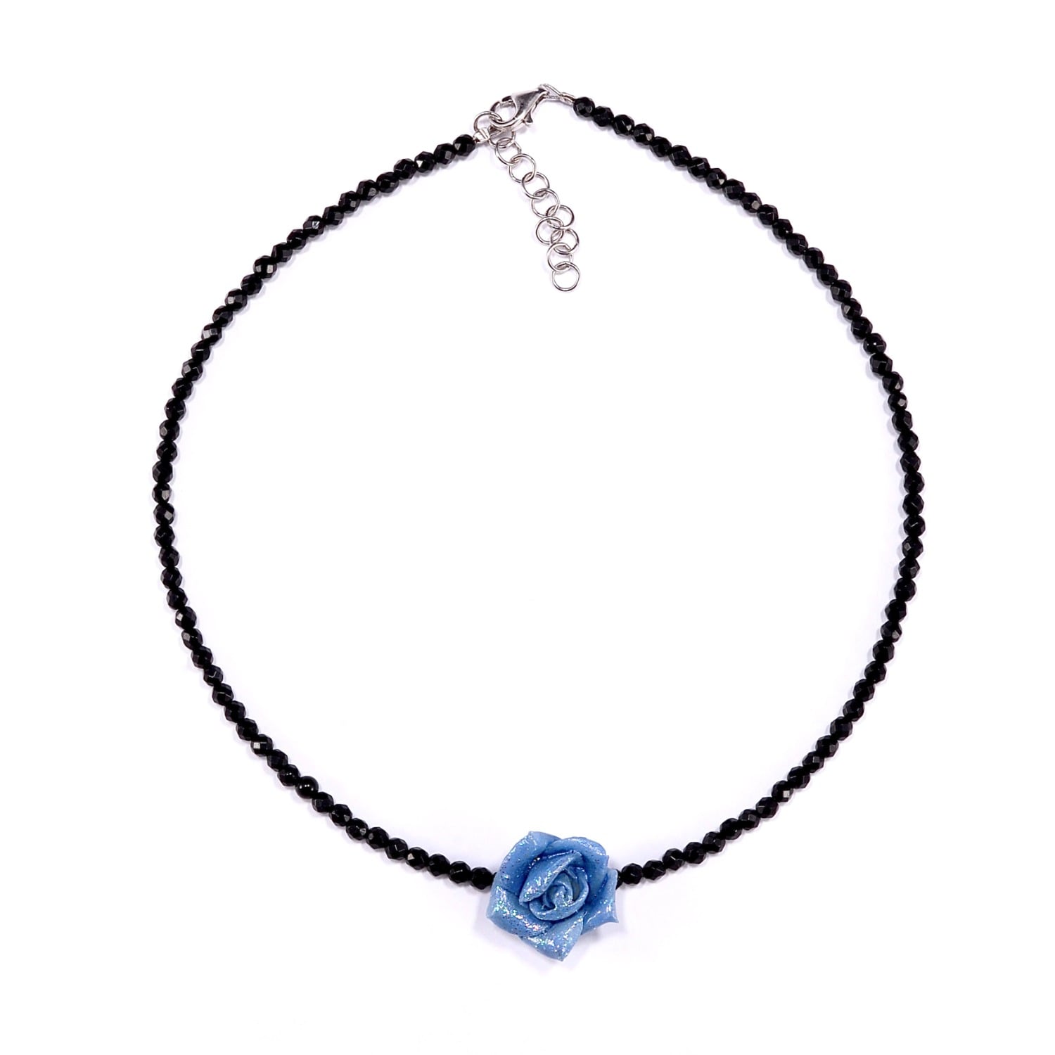 Mineralgems ✩ Studio Women's Black / Blue Onyx Choker With Blue Rose