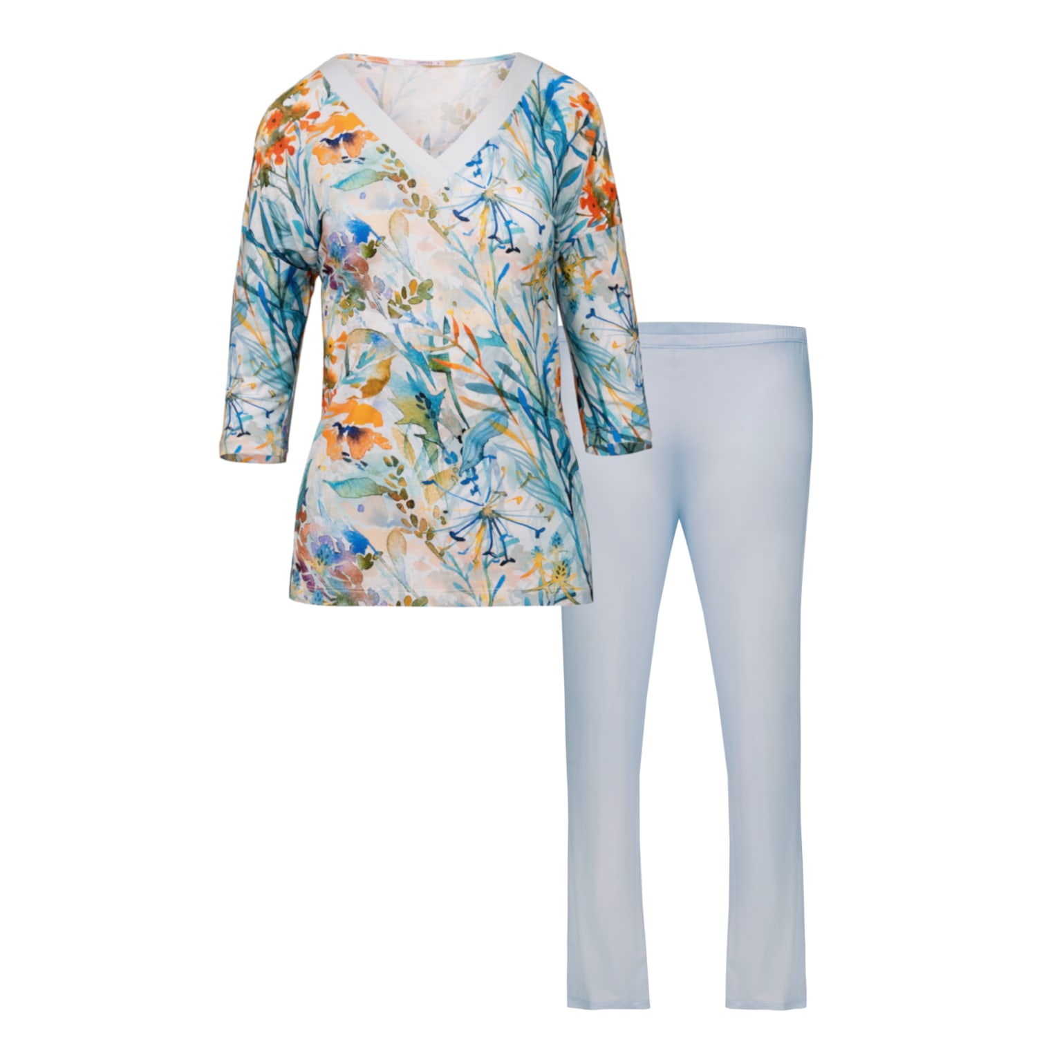 Oh!zuza Night&day Women's Blue / Yellow / Orange Long Printed Pyjama Set In Blue/yellow/orange
