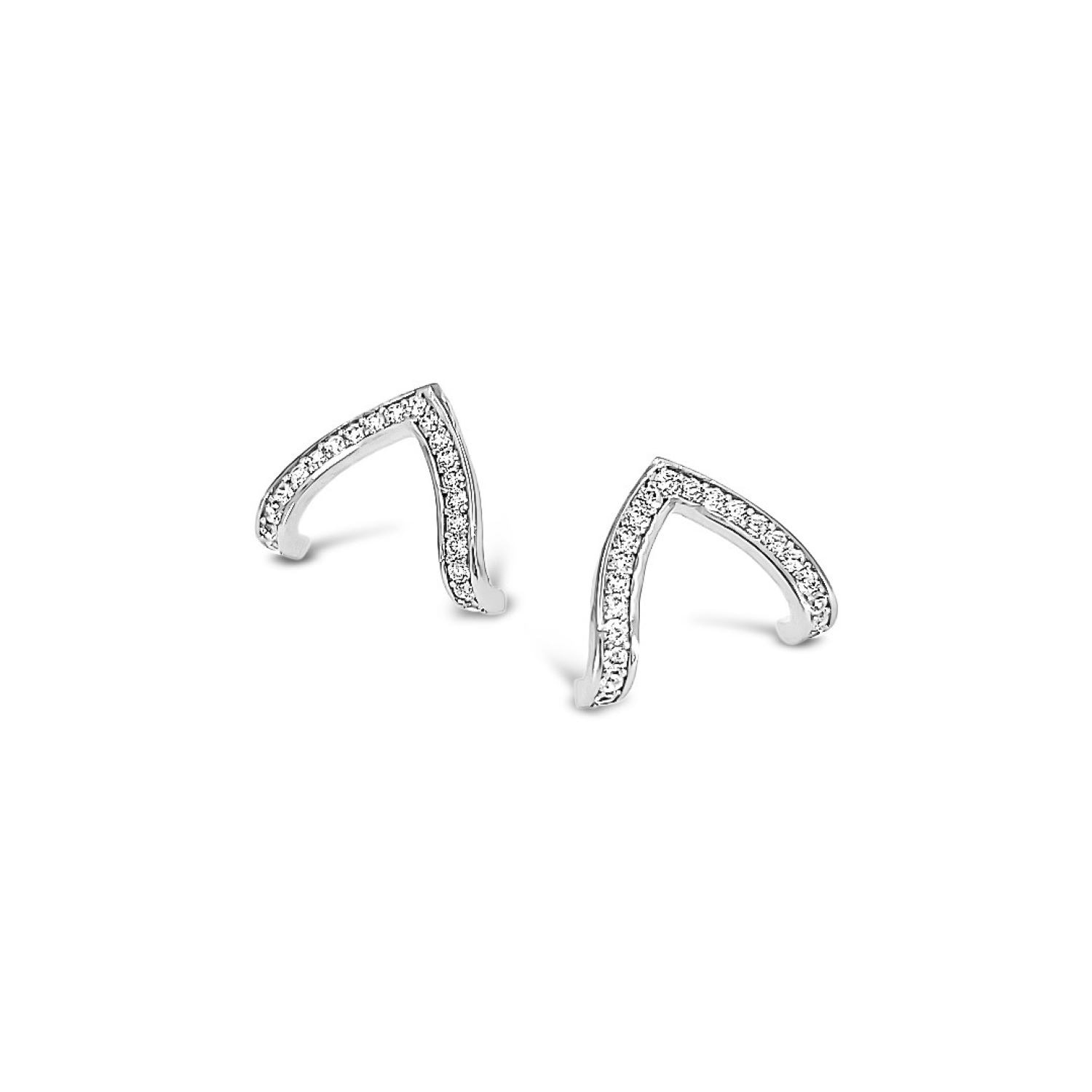 Lutiro Women's Silver Pave Cz Wishbone Studs In Silver