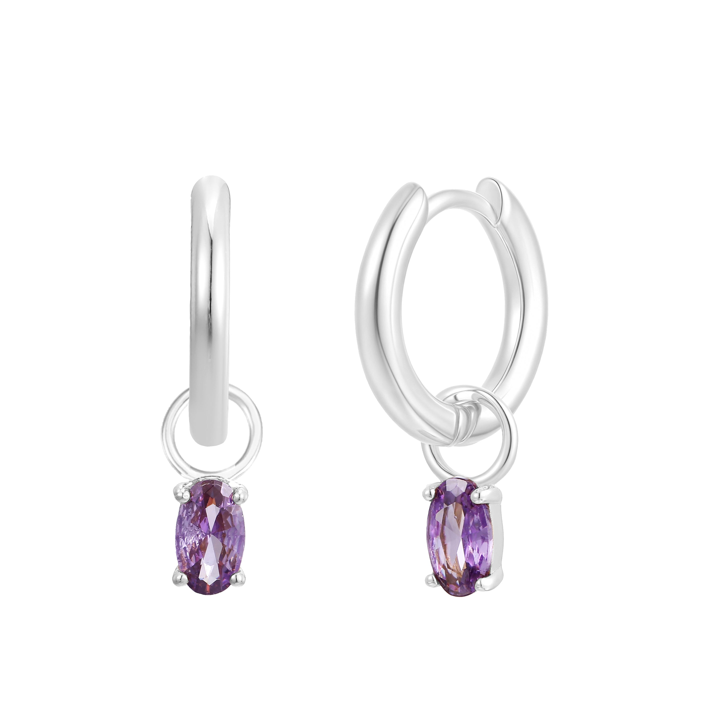 Gold Trip Women's Purple / Silver February Huggie Hoop Birthstone Charm Earrings In Silver In Metallic