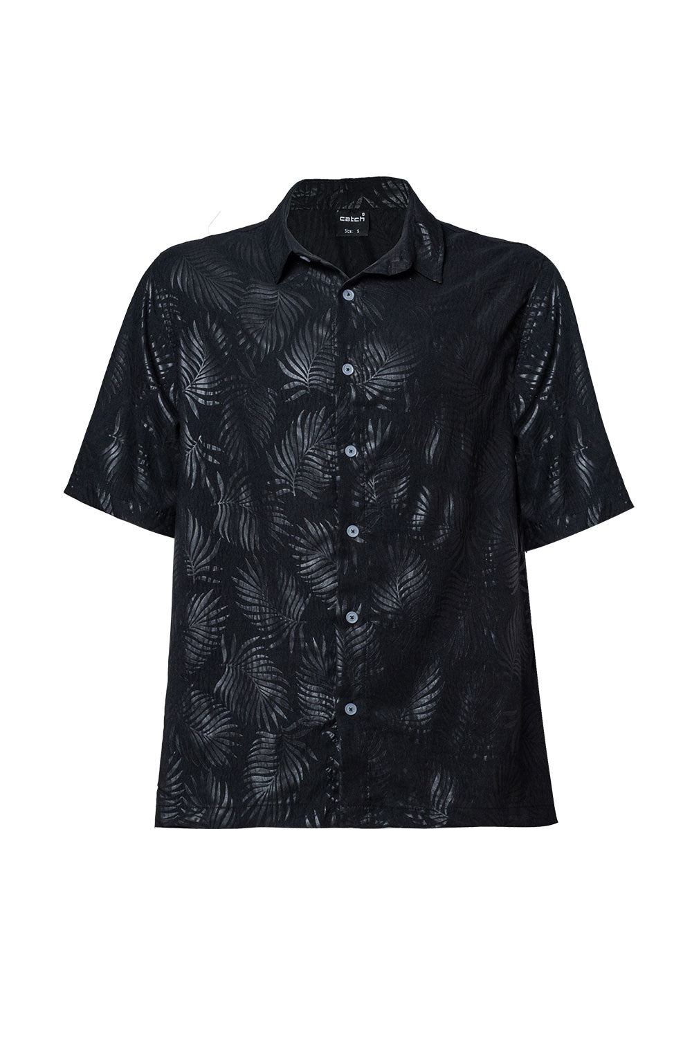 Snob Love Men's Palm Tree Printed Shirt Black - Black In Black