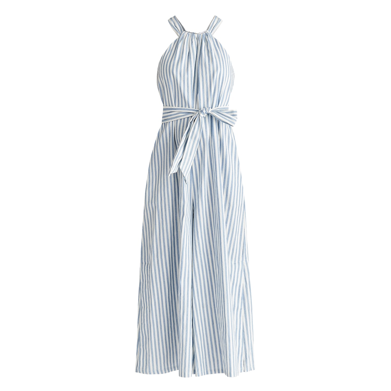 Paisie Women's Blue / White Striped Halterneck Cotton Jumpsuit In Light Blue & White