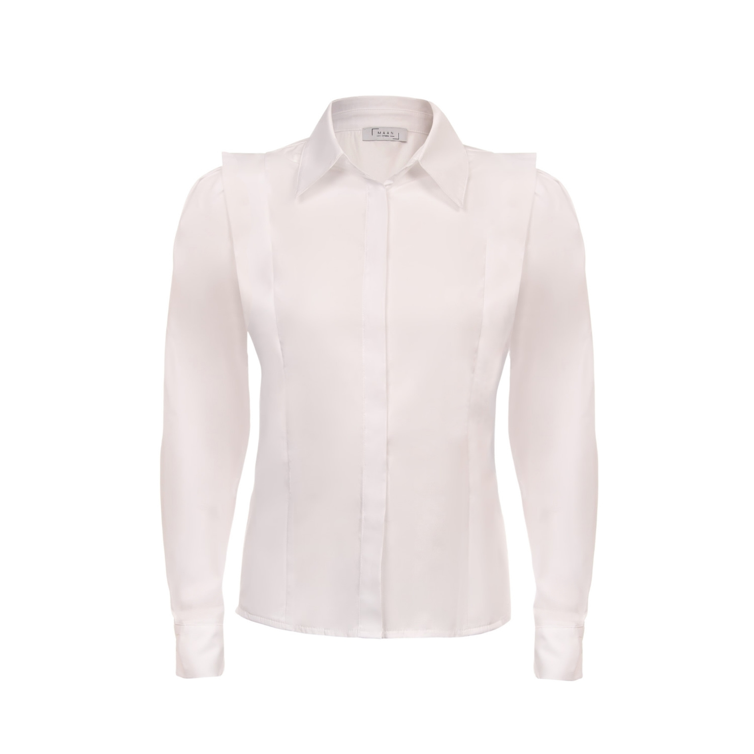 Women's Shirt With Hidden Buttoned Flywheel Detail - White Winds Of Winter | Medium | Maan Istanbul