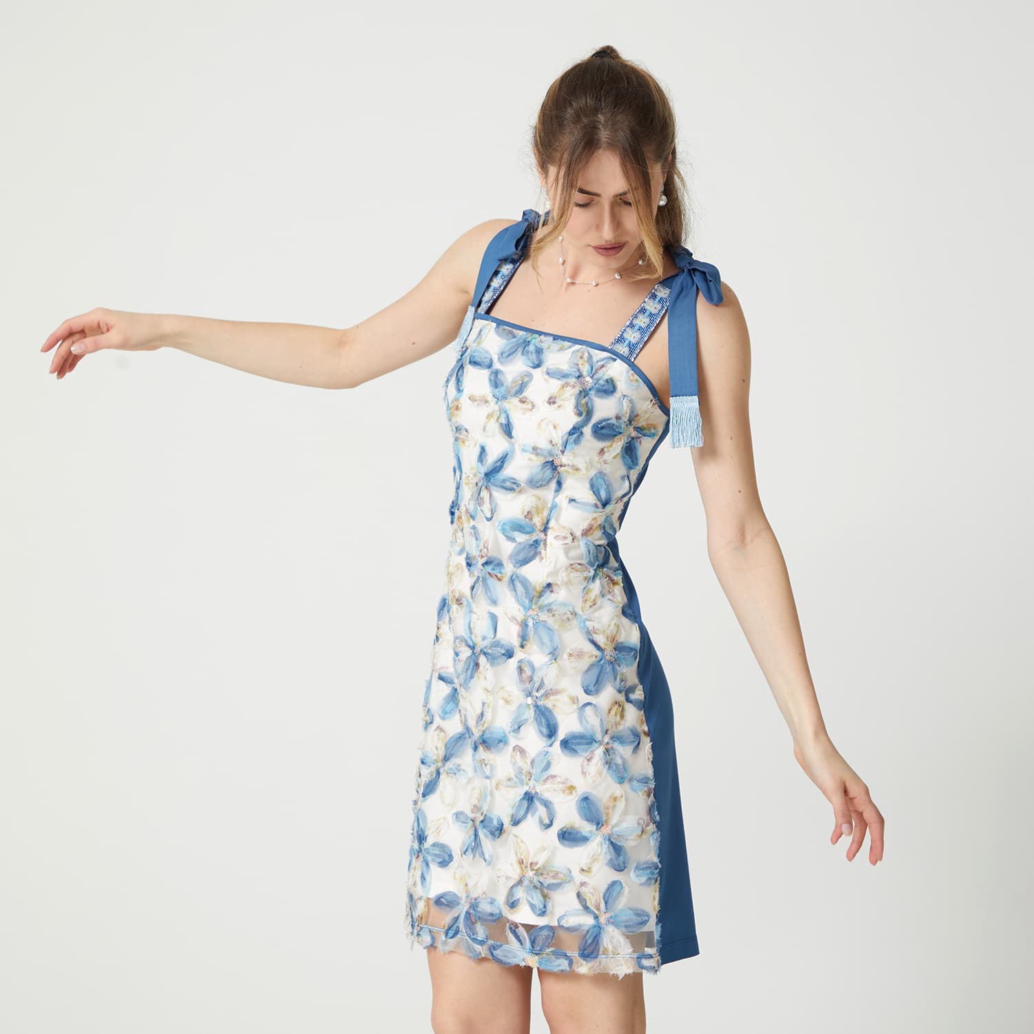 Flower Applique Mini Dress With Tieable Straps | Lalipop Design | Wolf &  Badger