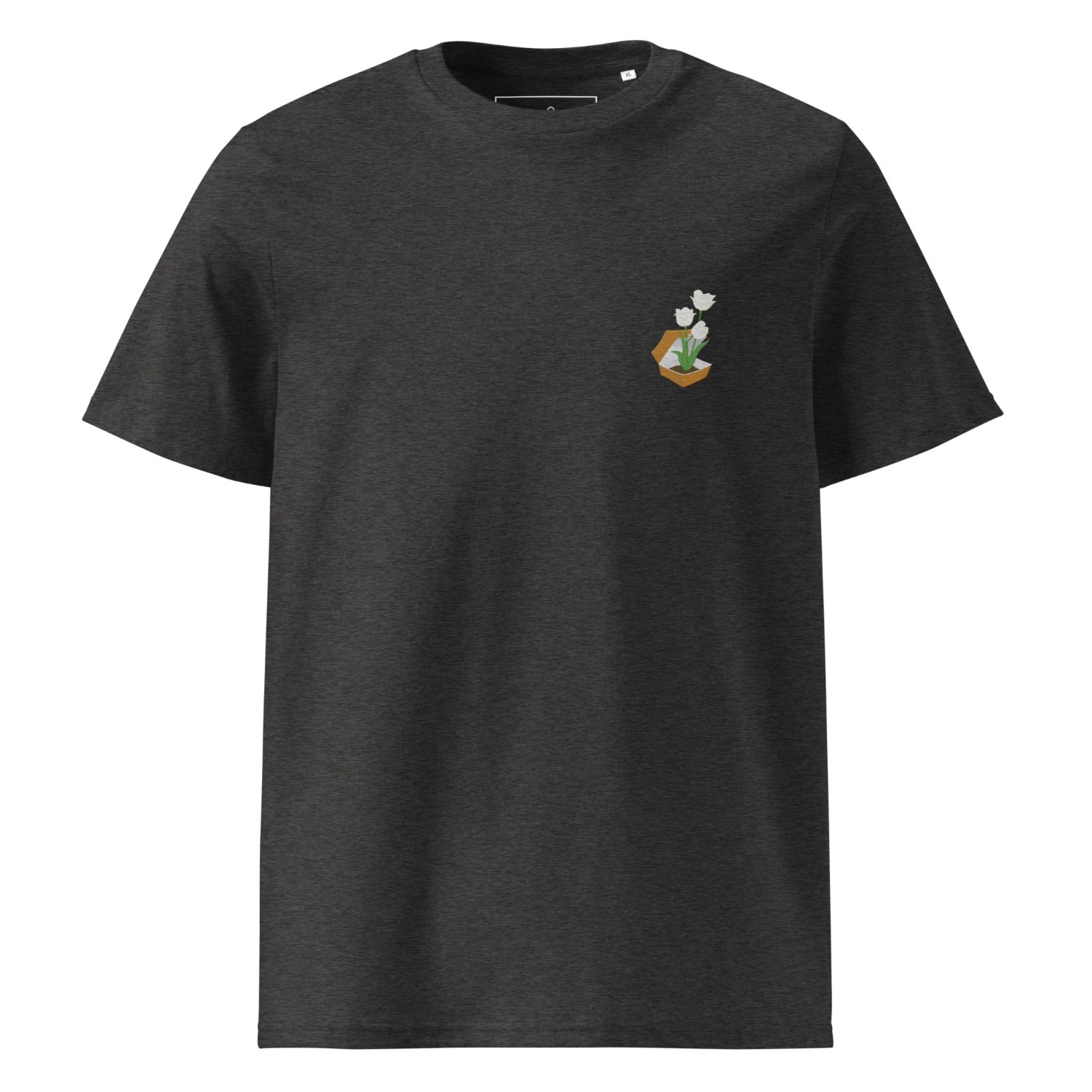 Anchor & Crew Dark Heather Grey Tulip Garden Dystopia Organic Cotton Embroidered T-shirt - Men In Grey