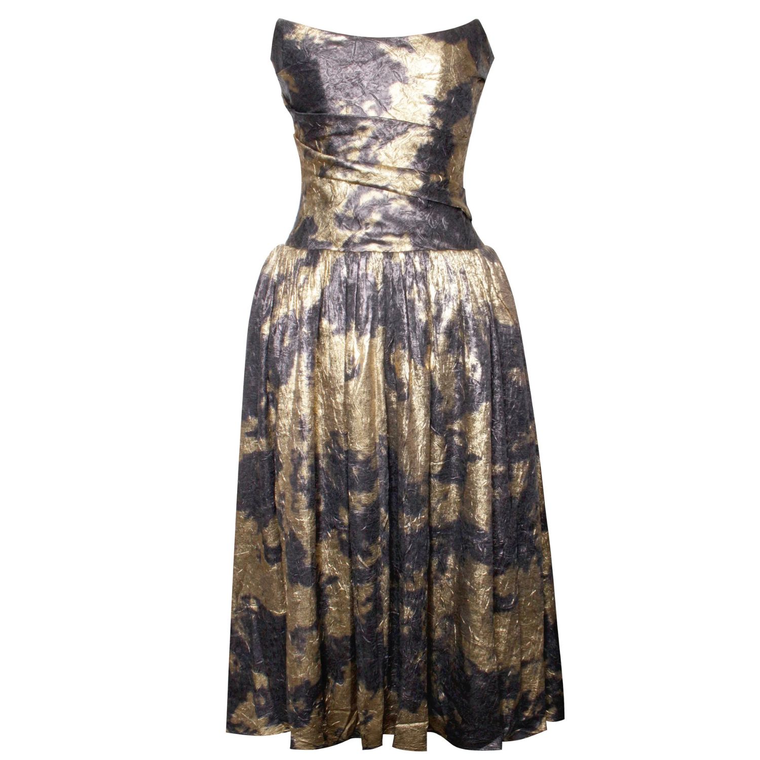 Miss Circle New York Women's Gold / Black Saanvi Gold Tie Dye Bronzing Strapless Drop Waist Midi Dress In Gold/black