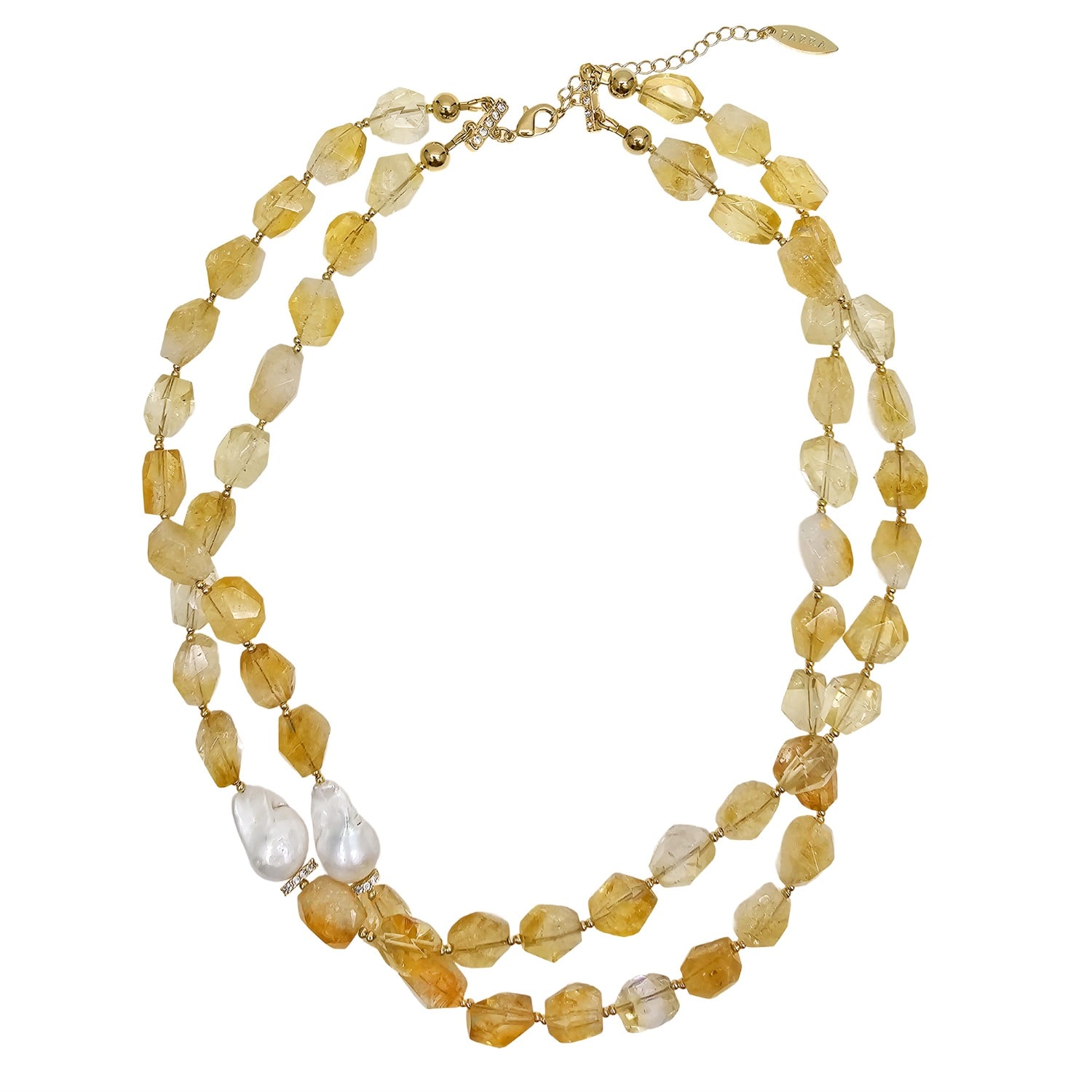 Farra Women's Yellow / Orange Faceted Citrine With Baroque Pearls Double Layers Necklace