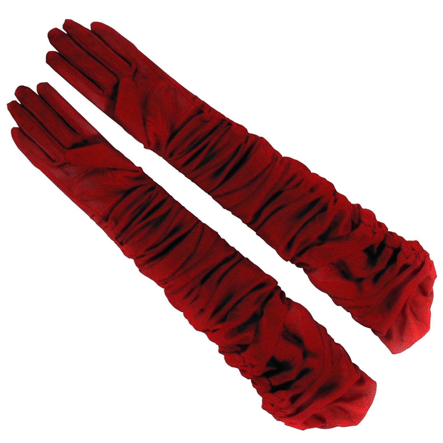 High Heel Jungle By Kathryn Eisman Women's Red Ariana Ruched Mesh Opera Glove - Wine In Red