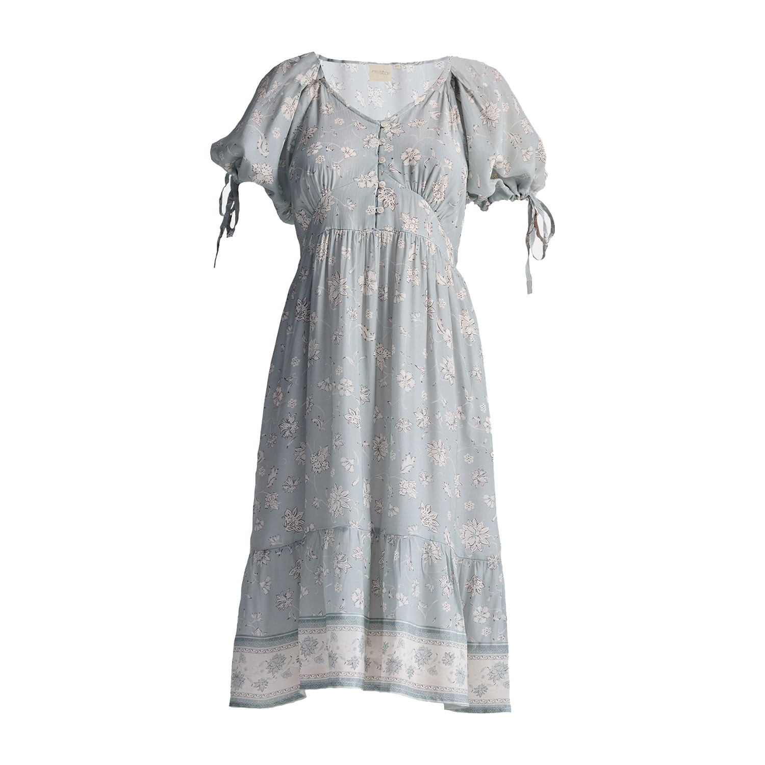Reistor Puff Sleeve Midi Dress In Sage Green In Gray