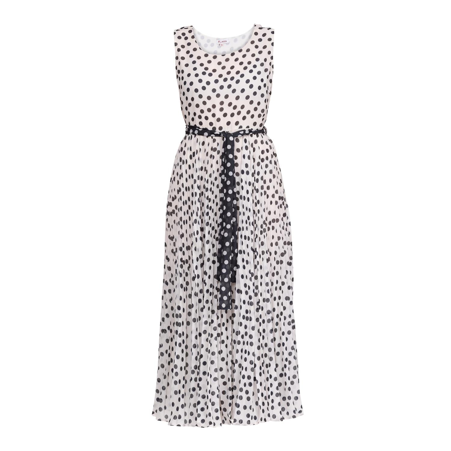 Niza Women's White Sleeveless Pleated Dress With Waist Cutout In White