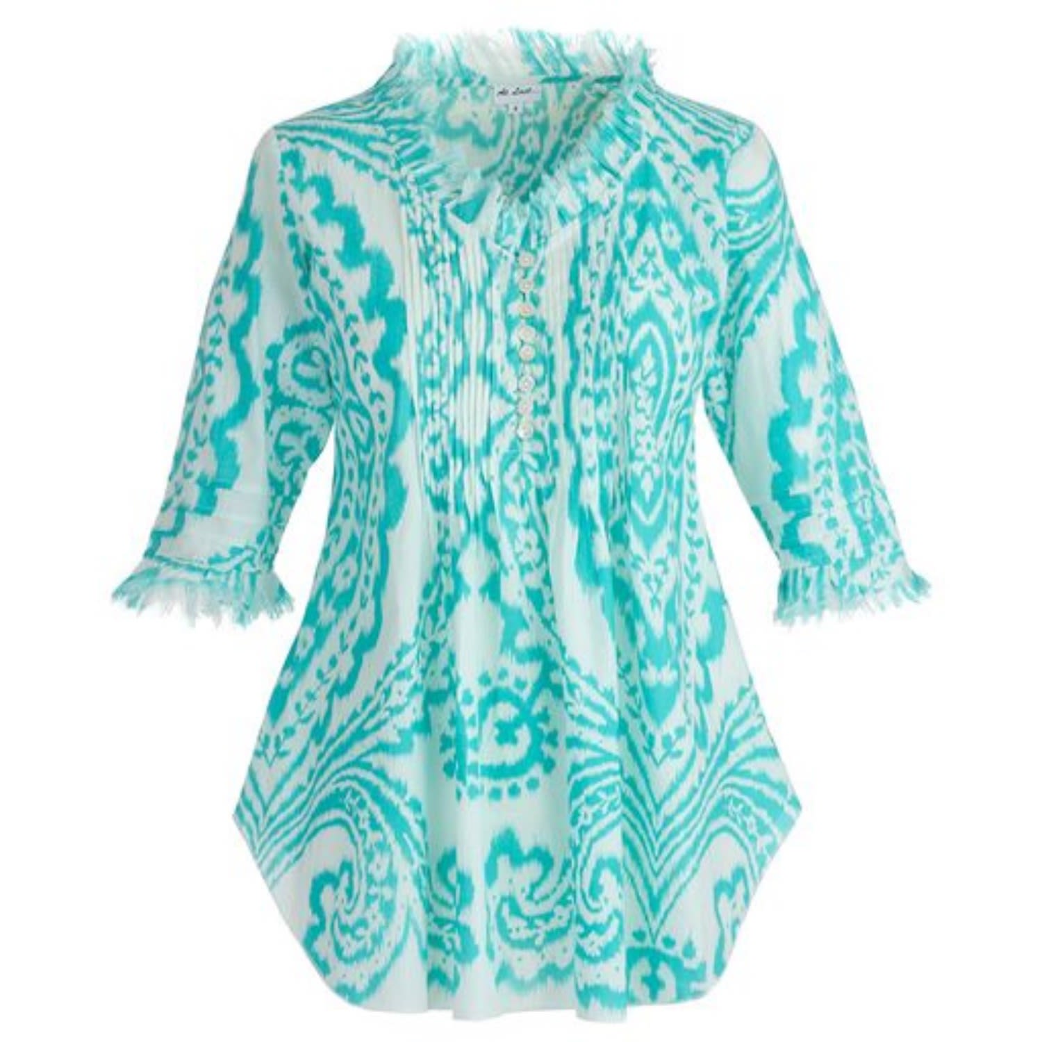 Women’s Blue Sophie Cotton Shirt In Turquoise & White Ikat XXL At Last...