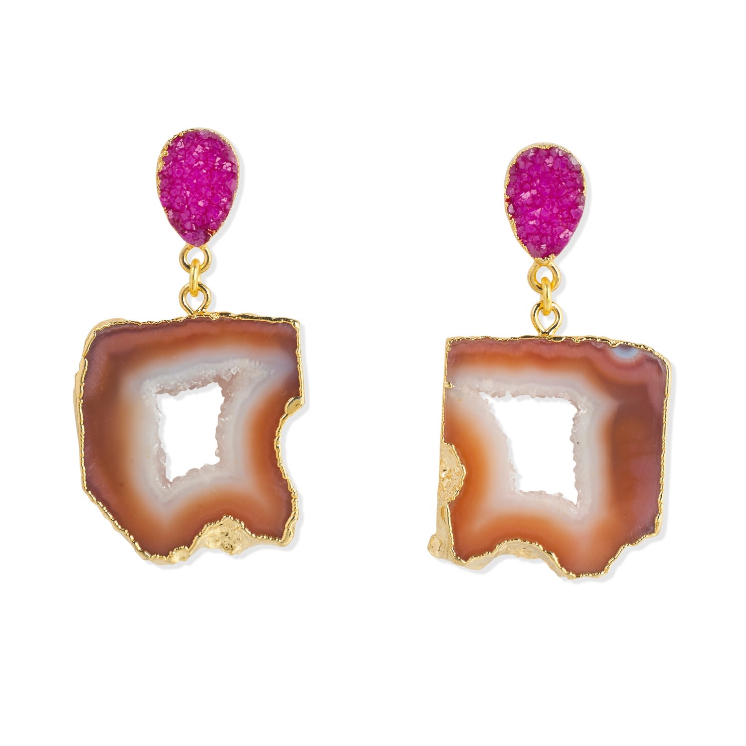 Yaa Yaa London Women's Neutrals Caramel Pink 'african Slice' Gemstone Gold Earrings