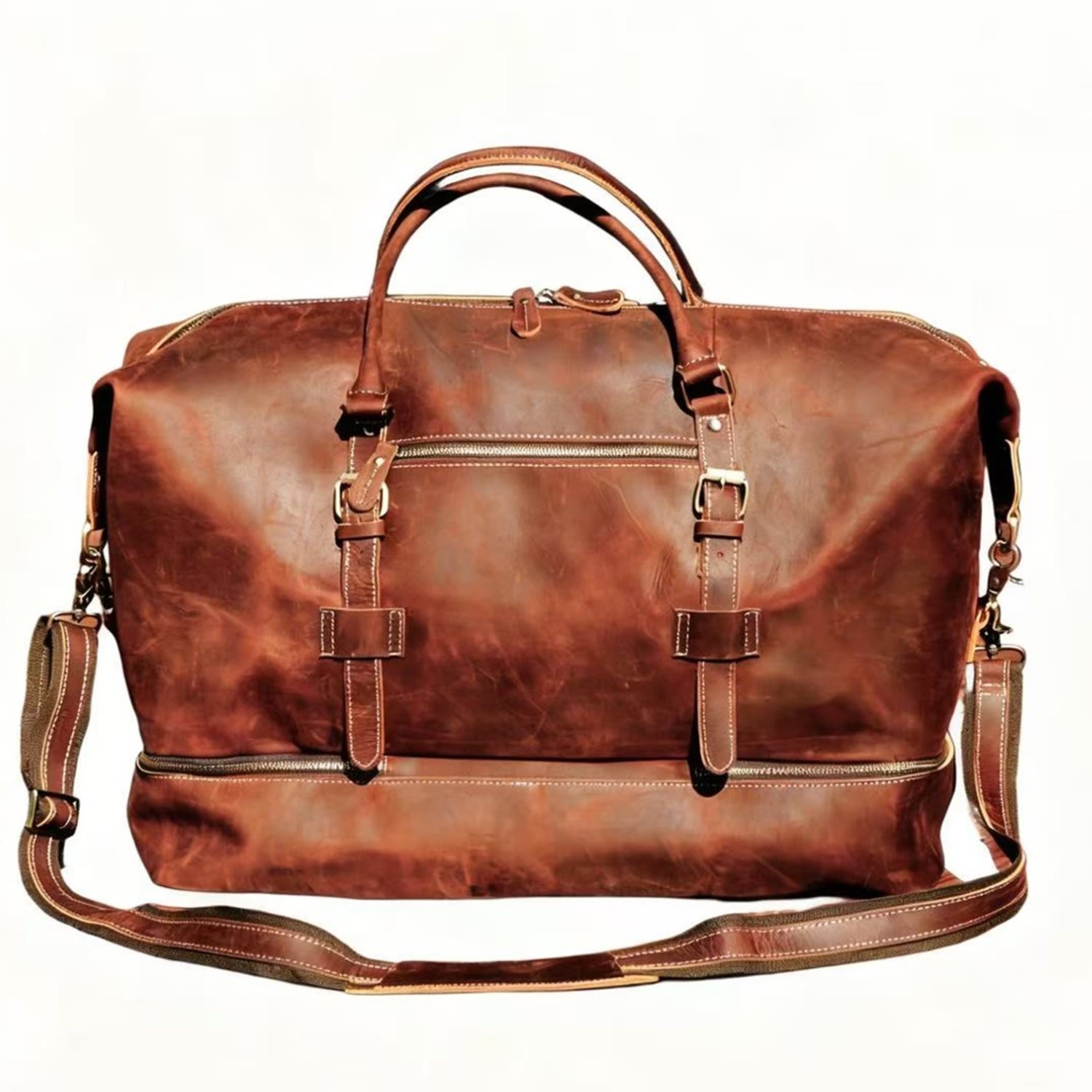 Touri Genuine Leather Duffel With Suit Compartment - Dark Brown