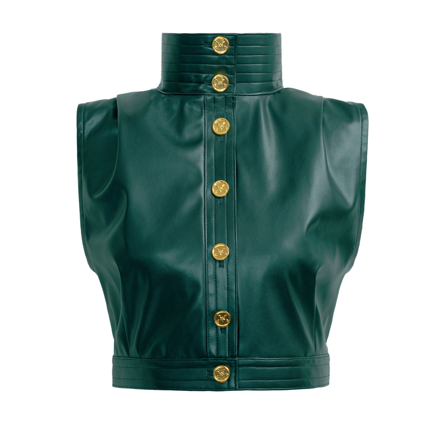 Kargede Women's Green Leather Vest – High Neck, Structured Fit In Green