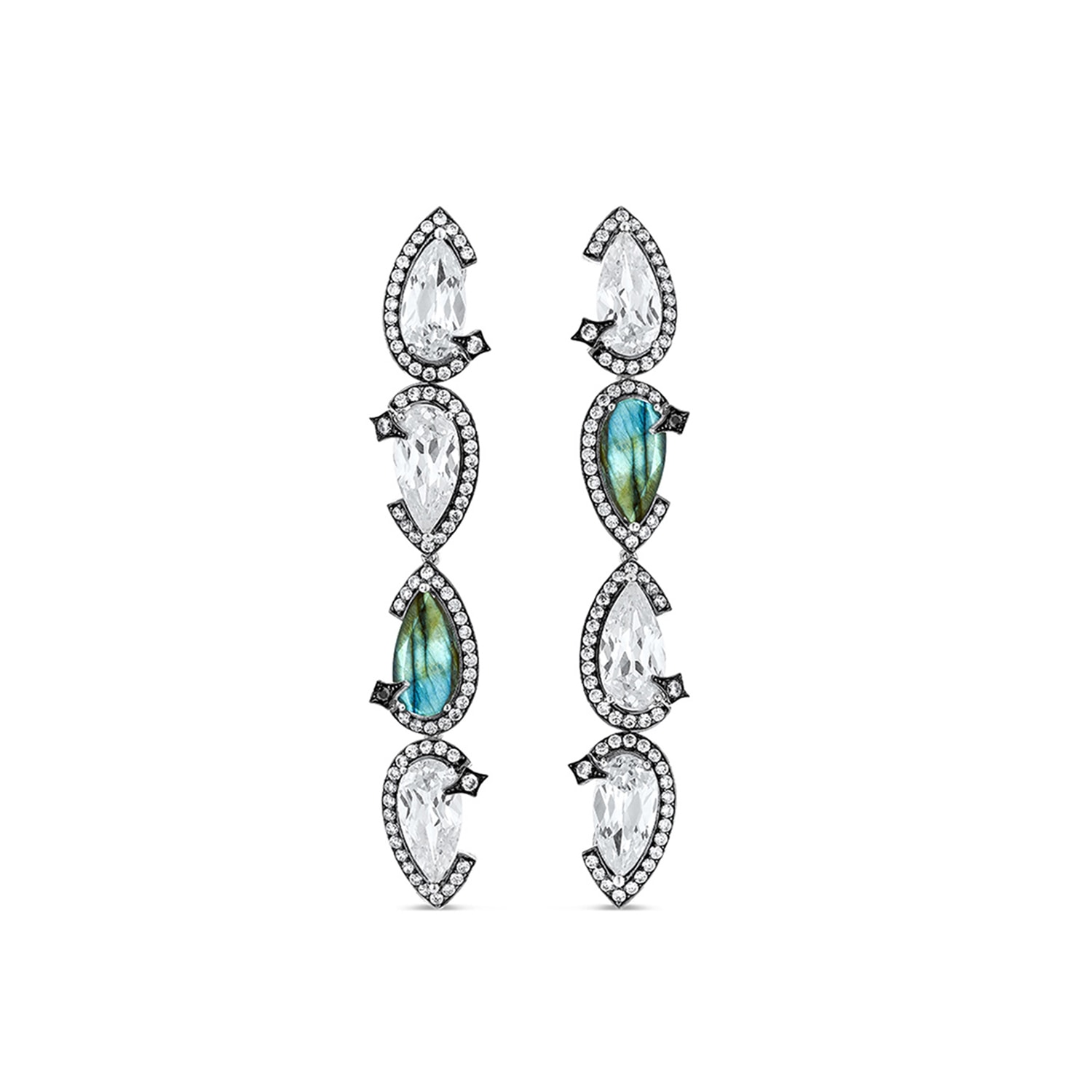 Sally Skoufis Women's White / Silver / Black Nourish Drop Earrings With Natural Black Diamond & Man Made Cz Diamon In Multi