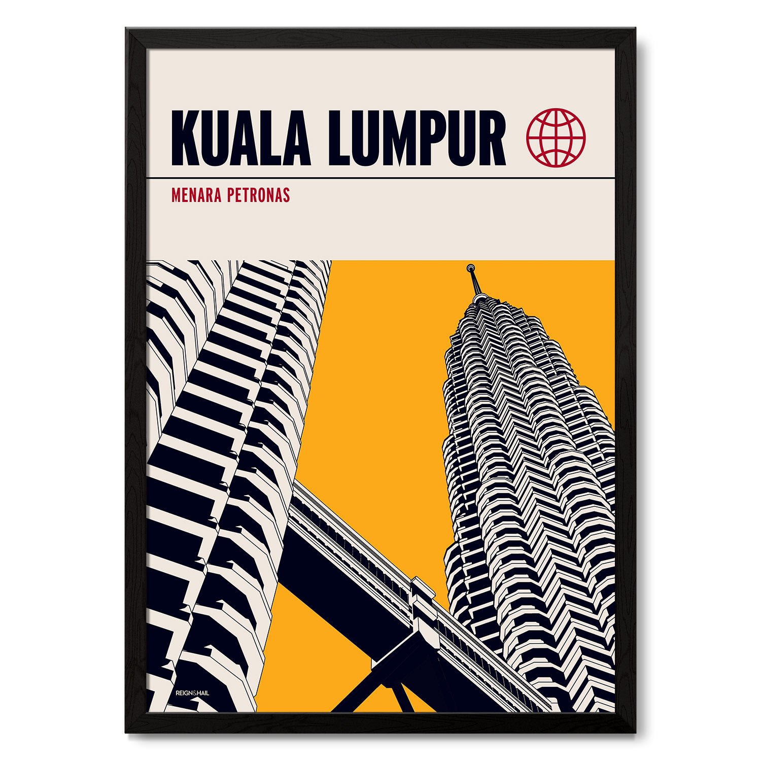 Kuala Lumpur Petronas Towers Modernist Architectural Travel Poster A3 297 X 420Mm Reign & Hail