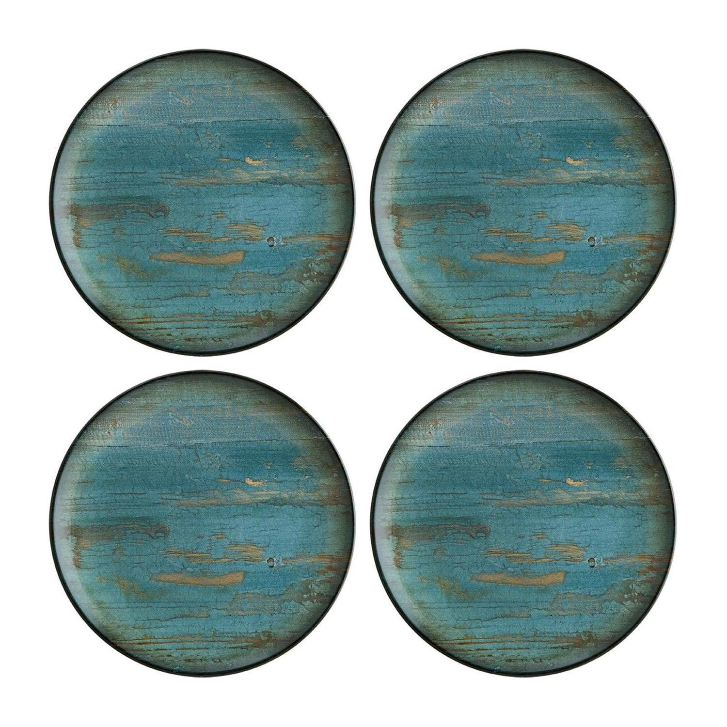 Turgla Home Blue / Brown Madera Round Decorated Porcelain Side Plate Set Of Four