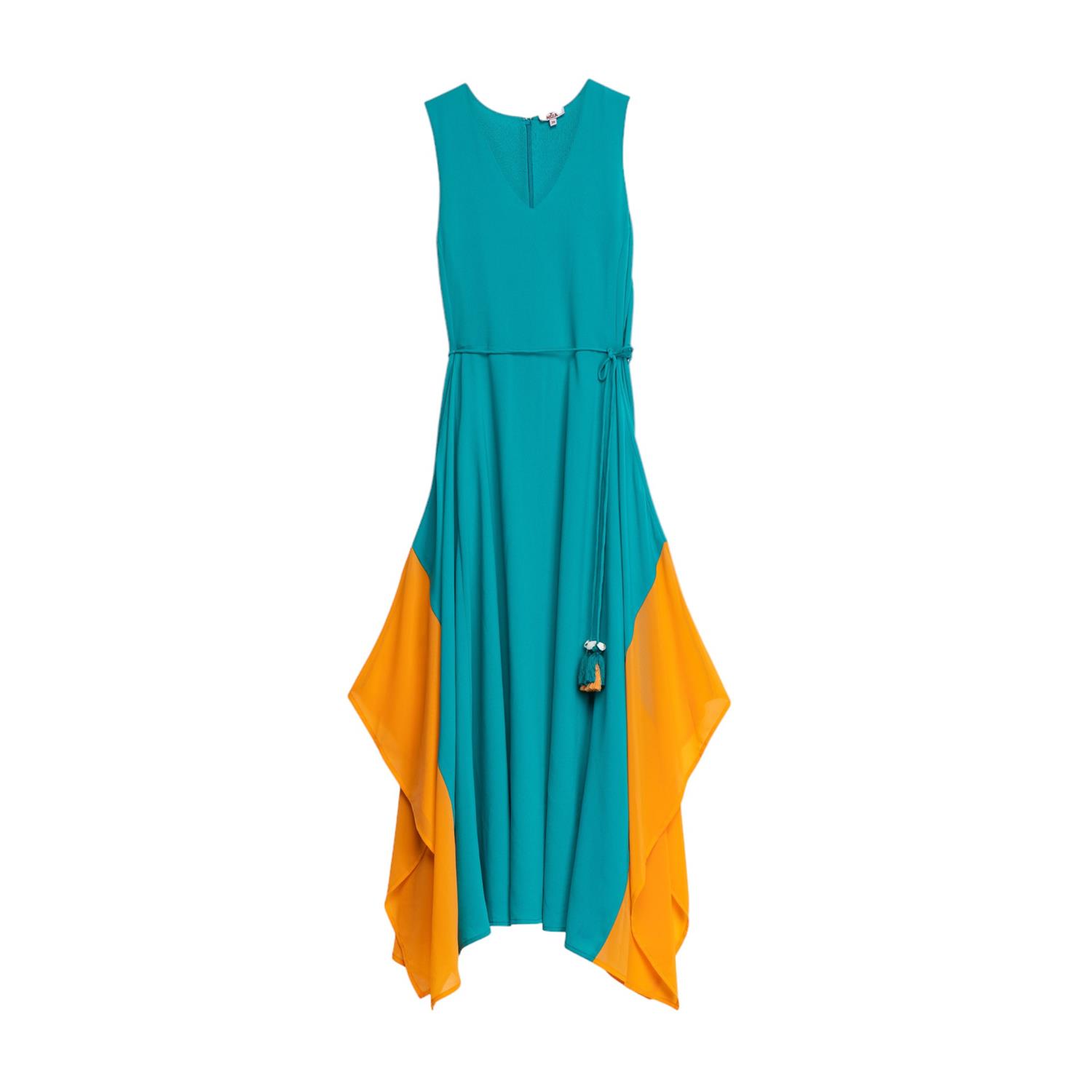 Women’s Long Dress With Ruffles And Contrast Blue Small Niza