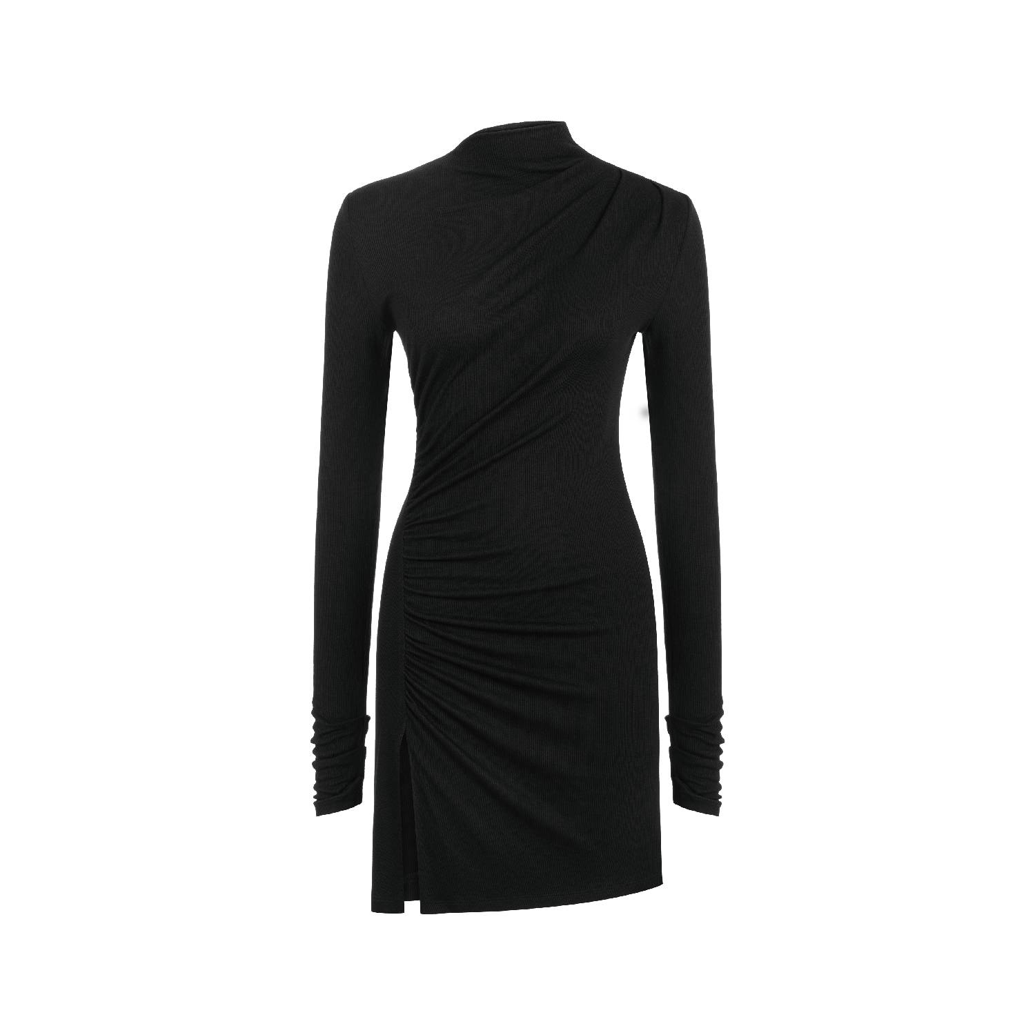 Women&rsquo;s Black Late Checkout Ribbed Mini Dress | Medium | Khela the Label