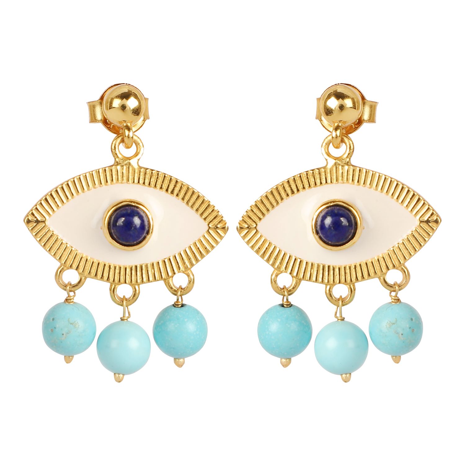 Lila Rasa Women's Blue / Gold Turquoise Evil Eye  Earrings